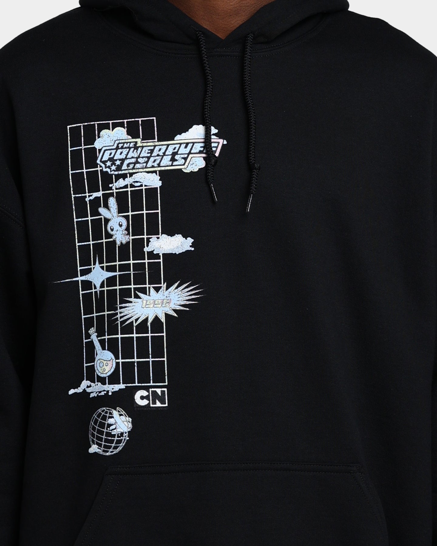 American Thrift X Powerpuff Girls Grid Logo Hoodie - Black | Cartoon Streetwear for Women & Teens | Perfect for Casual Wear, Cosplay & Anime Conventions