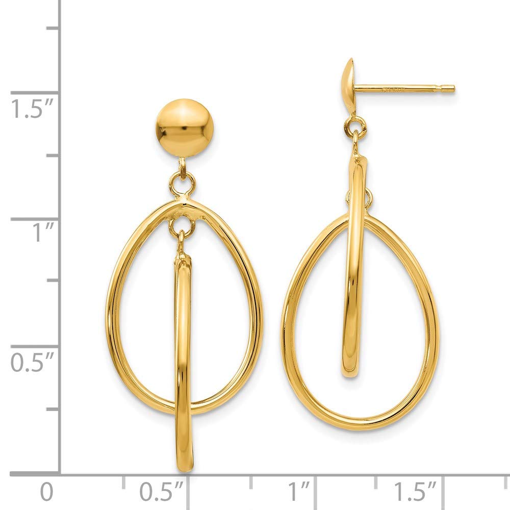 14K Yellow Gold Drop Dangle Earrings for Women - 37mm Elegant Design - Perfect for Parties, Weddings & Everyday Wear