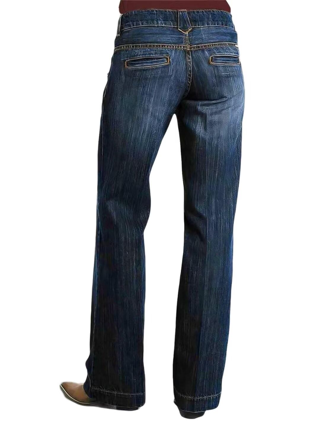 Flamingals Women's Straight Leg Boyfriend Jeans - Mid Waist Bootcut Denim Pants with Button Hem | Casual Wear, Office Outfits & Weekend Style
