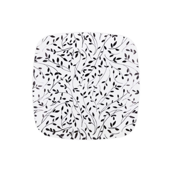 32-Piece Black & White Leaf Square Plastic Dinnerware Set - BPA-Free Eco-Friendly Dinner Plates, Bowls & Utensils (16 Servings) - Perfect for Outdoor Picnics, Party Events and Home Decor
