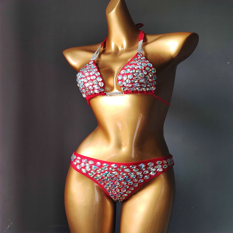 Sexy Rhinestone Triangle Bikini Swimsuit for Women - Luxury Crystal Diamond Push Up Swimwear with Gathered Straps | Perfect for Pool Parties, Beach Vacations & Summer Getaways