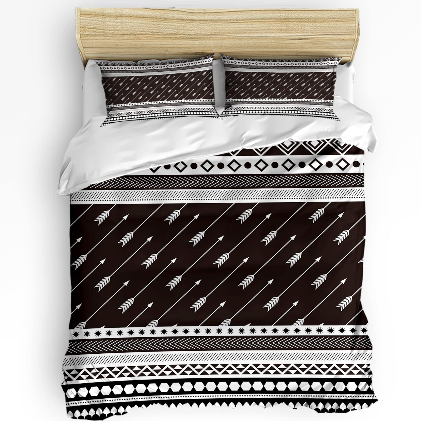 ALAGEO Retro Native American Aztec Arrow Duvet Cover Set - 3pc Soft Comforter Cover with Pillowcases, Twin Size | Washable Bedding for Bohemian & Southwestern Style Bedrooms