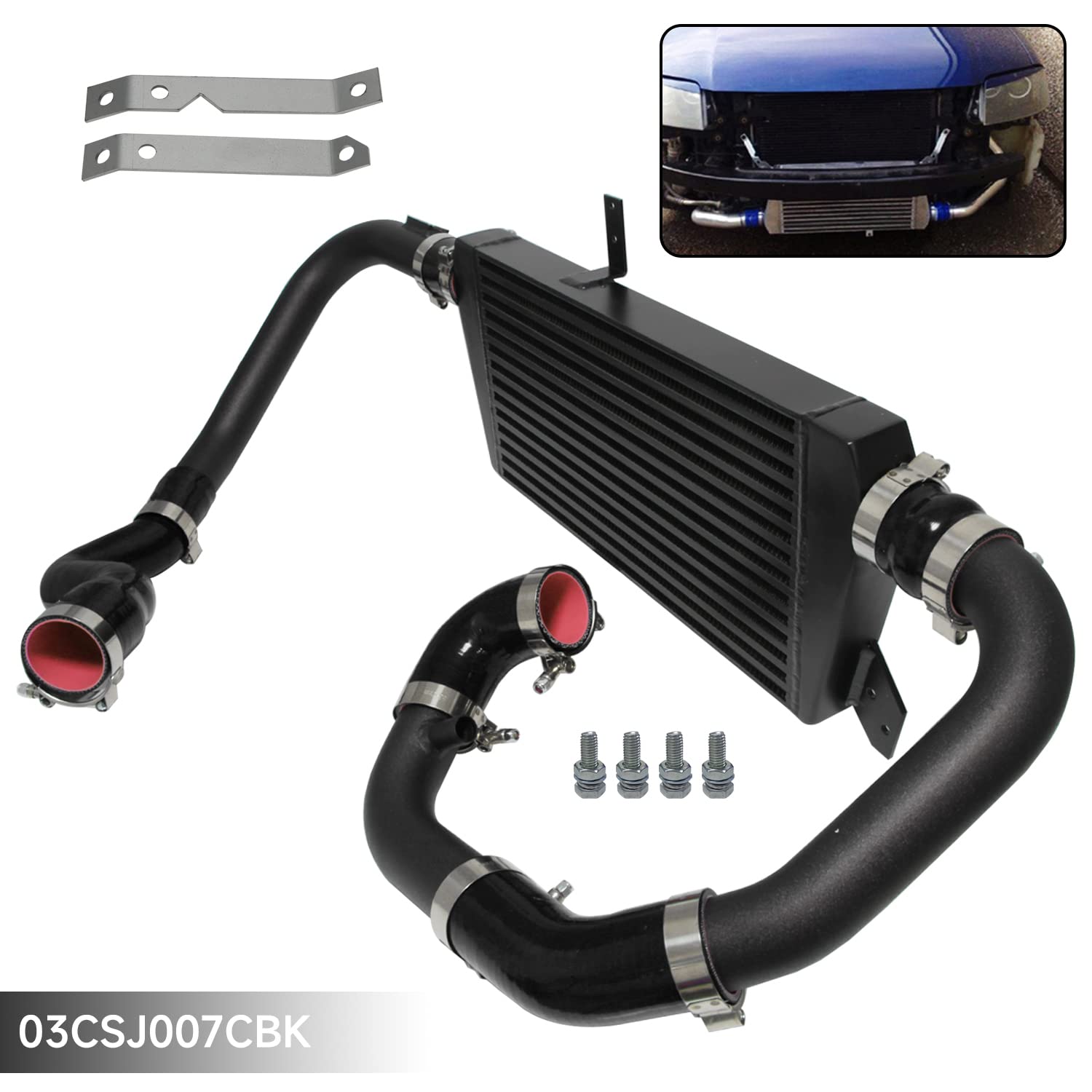 High-Performance Front Mount Intercooler & Pipe Kit for Audi A4 1.8T Turbo B6 Quattro (2002-2006) - Black | Boost Cooling Efficiency for Street Racing & Performance Tuning