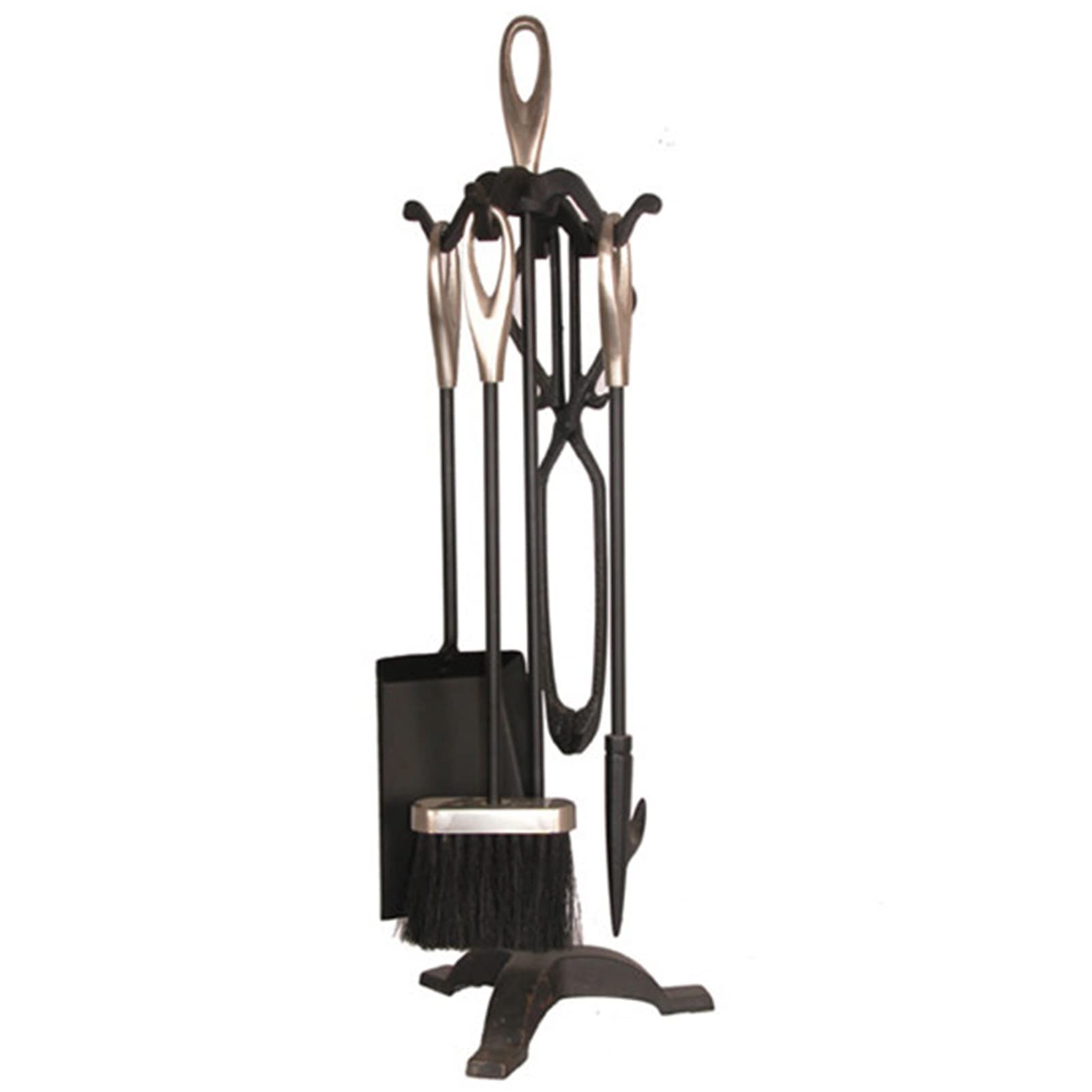 MTSON Modern 5-Piece Fireplace Tool Set - Heavy Duty Cast Iron Fireplace Accessories for Indoor & Outdoor Use with Space-Saving Tool Holder & Base - Perfect for Fireplace Maintenance, Camping & Patio Decor
