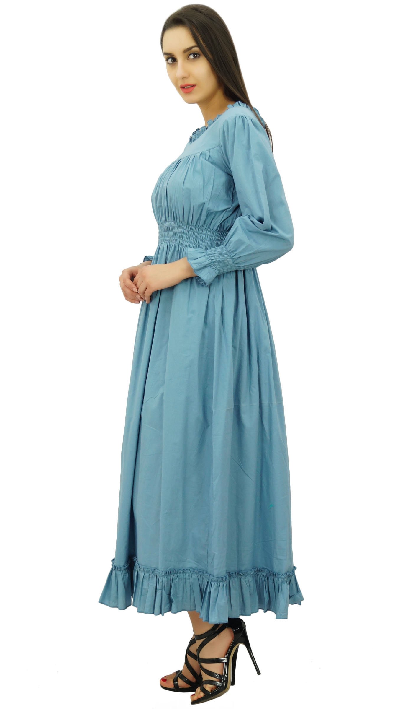Bimba Women's Cotton Smocked Waist Long Casual Maxi Dress - Flowy Summer Beach Dress for Vacation, Date Night & Outdoor Events