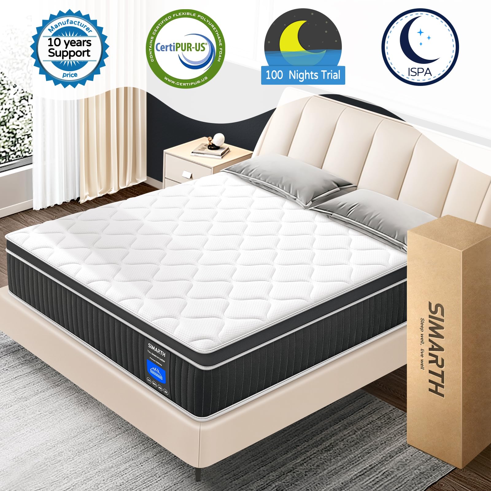 12 Inch King Size Hybrid Mattress in a Box - Memory Foam & Pocket Spring Support - Medium Firm Comfort - Non-Fiberglass - Perfect for Master Bedrooms, Guest Rooms & Apartment Sleeping