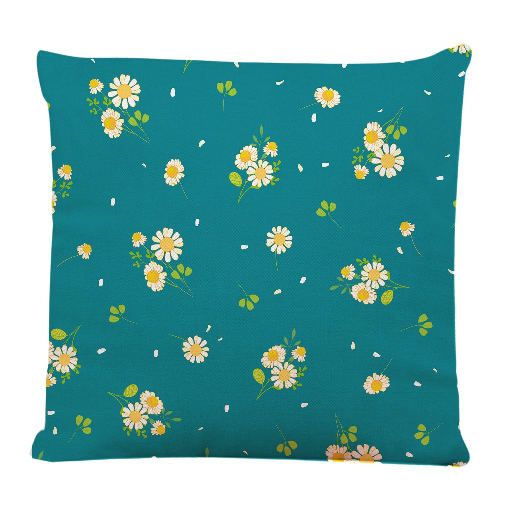 Decorative Square Throw Pillow Covers 18x18 Inch - Floral Daisy and Green Leaf Design for Sofa, Couch & Bed - Soft Cushion Cases for Living Room, Bedroom & Home Decor