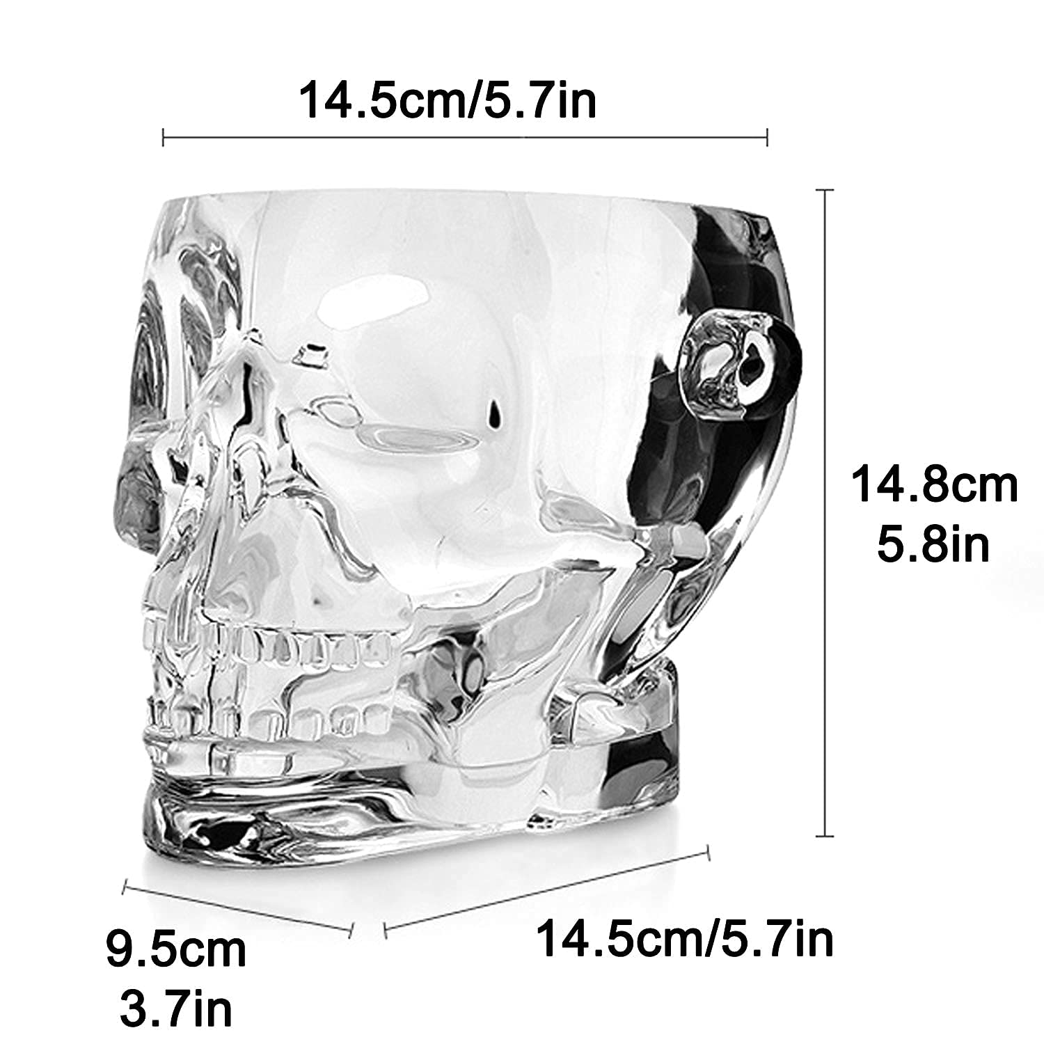 Skull Ice Bucket - Clear Hard Plastic Drink Cooler with Metal Tongs - Perfect for Halloween Parties, Cocktail Serving & Themed Events