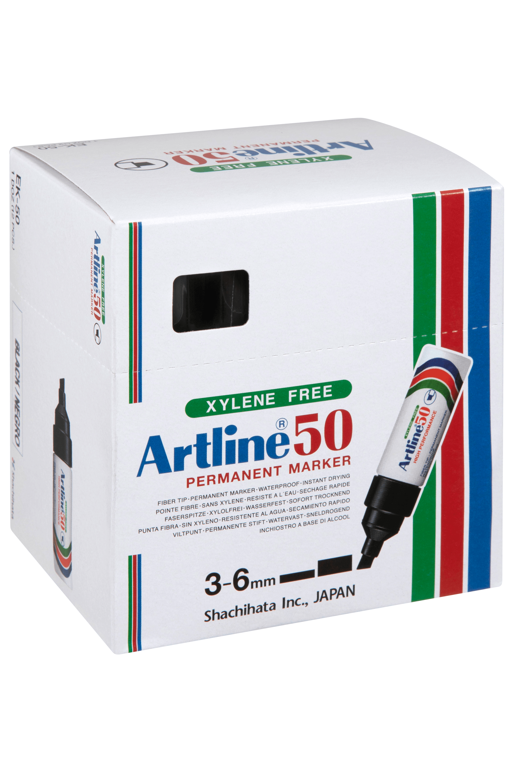 Artline 50 Chisel Nip Permanent Markers - Black (12-Pack) - Ideal for Labeling, Crafting, and Office Use