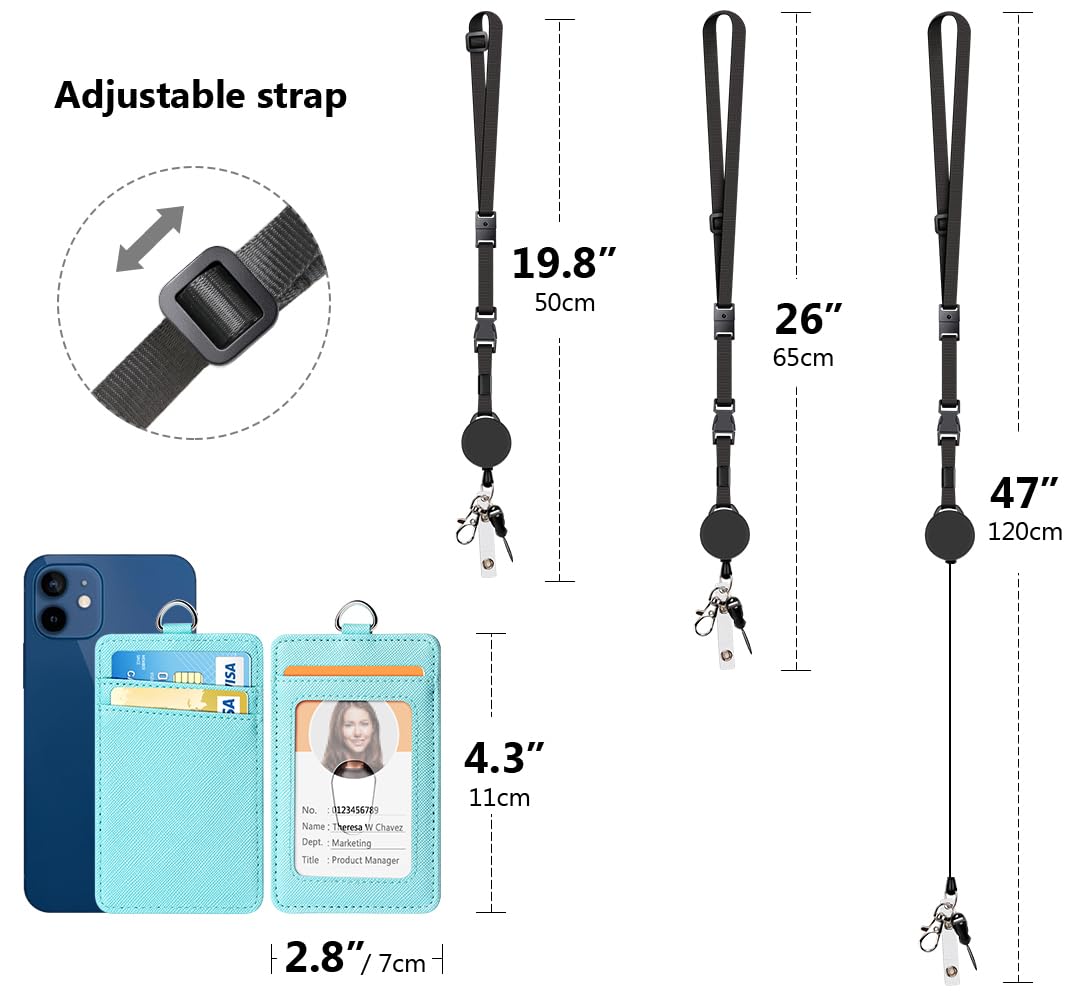 Leather Badge Holder with Retractable Lanyard - Office ID Card Holder for Staff & Students