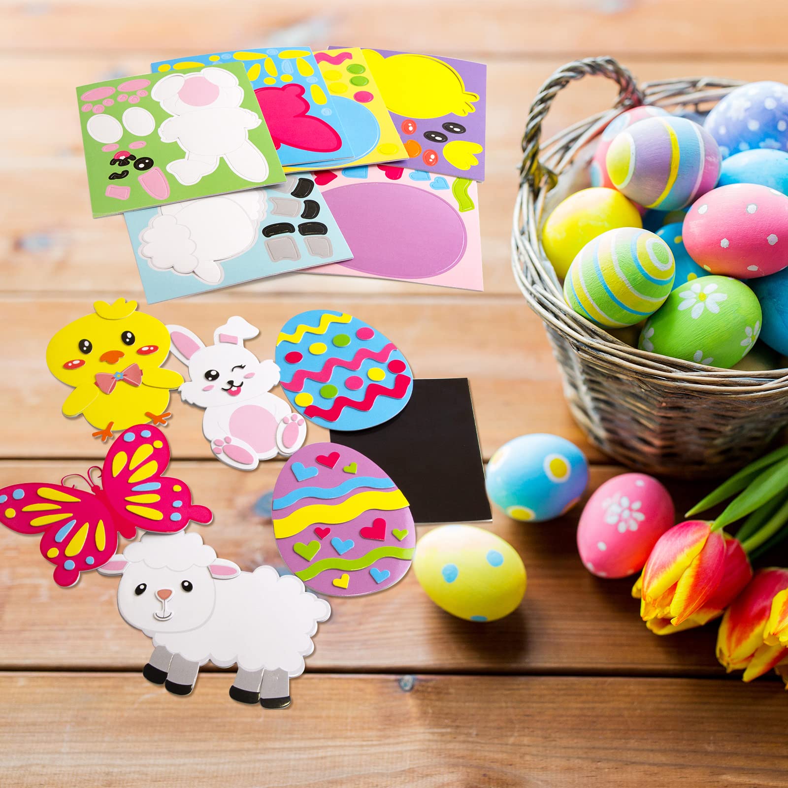 Easter Egg Magnet Craft Kit for Kids - 12 Pack Foam Animal Stickers with DIY Easter Decorations - Fun Party Activities, Classroom Projects & Holiday Home Decor
