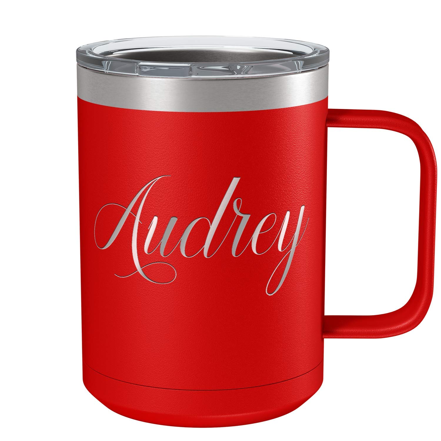 Personalized Red Matte Stainless Steel Coffee Mug 15 oz - Custom Engraved Vacuum Insulated Travel Cup with Handle - Perfect Gift for Office, Home & Outdoor Use