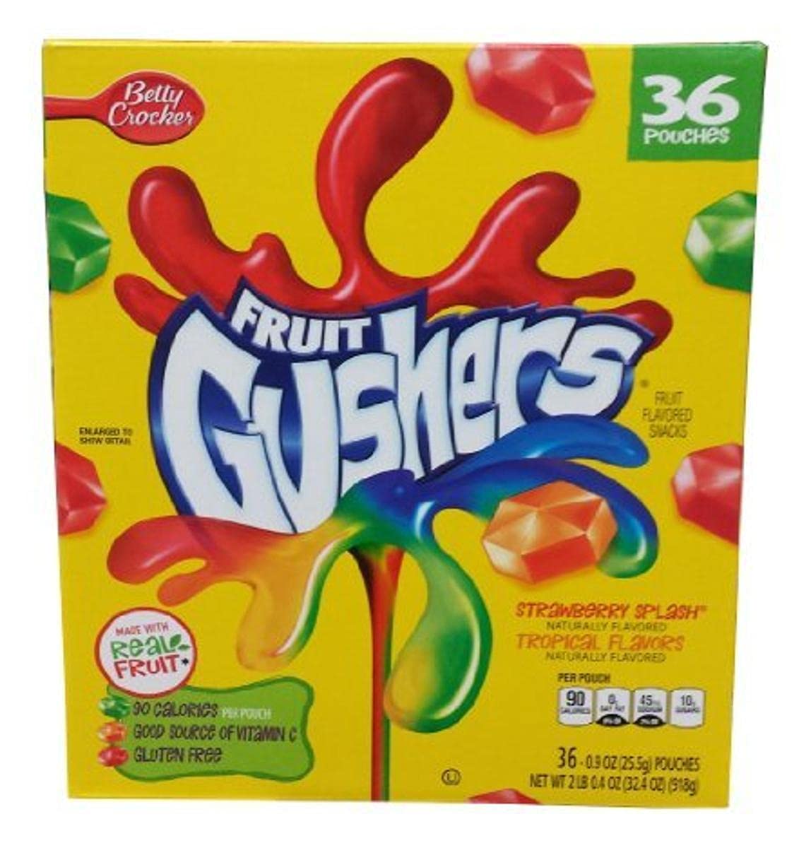 Betty Crocker Fruit Gushers Snack Pouch, 0.9 Oz Variety Pack (36 Count) - Kids Lunch Box Snacks, After School Treats & Party Favors