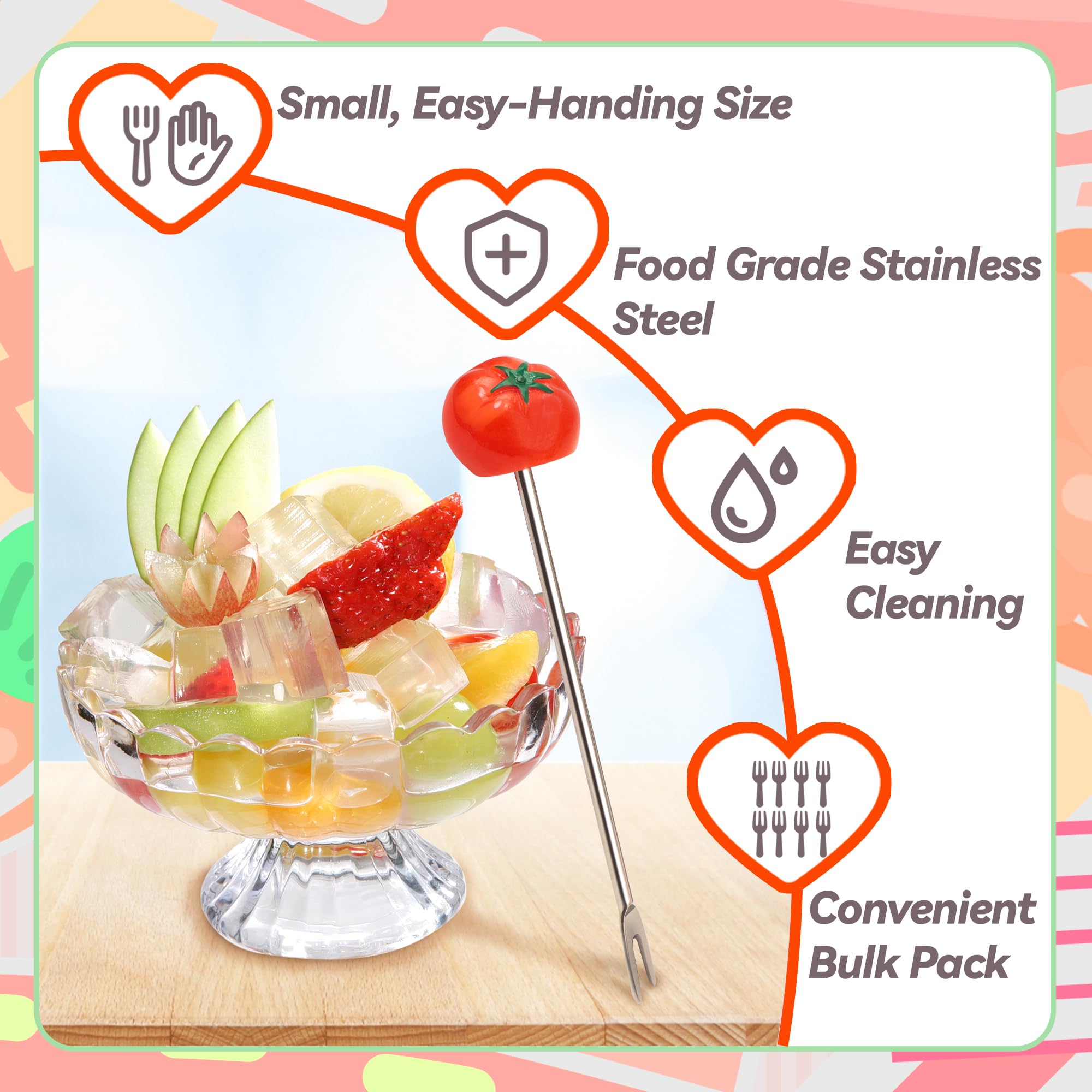 5-Piece Stainless Steel Tomato Fruit Forks Set with 1 Tomato Holder - Perfect for Desserts, Salads, Fruit Platters & Party Appetizers