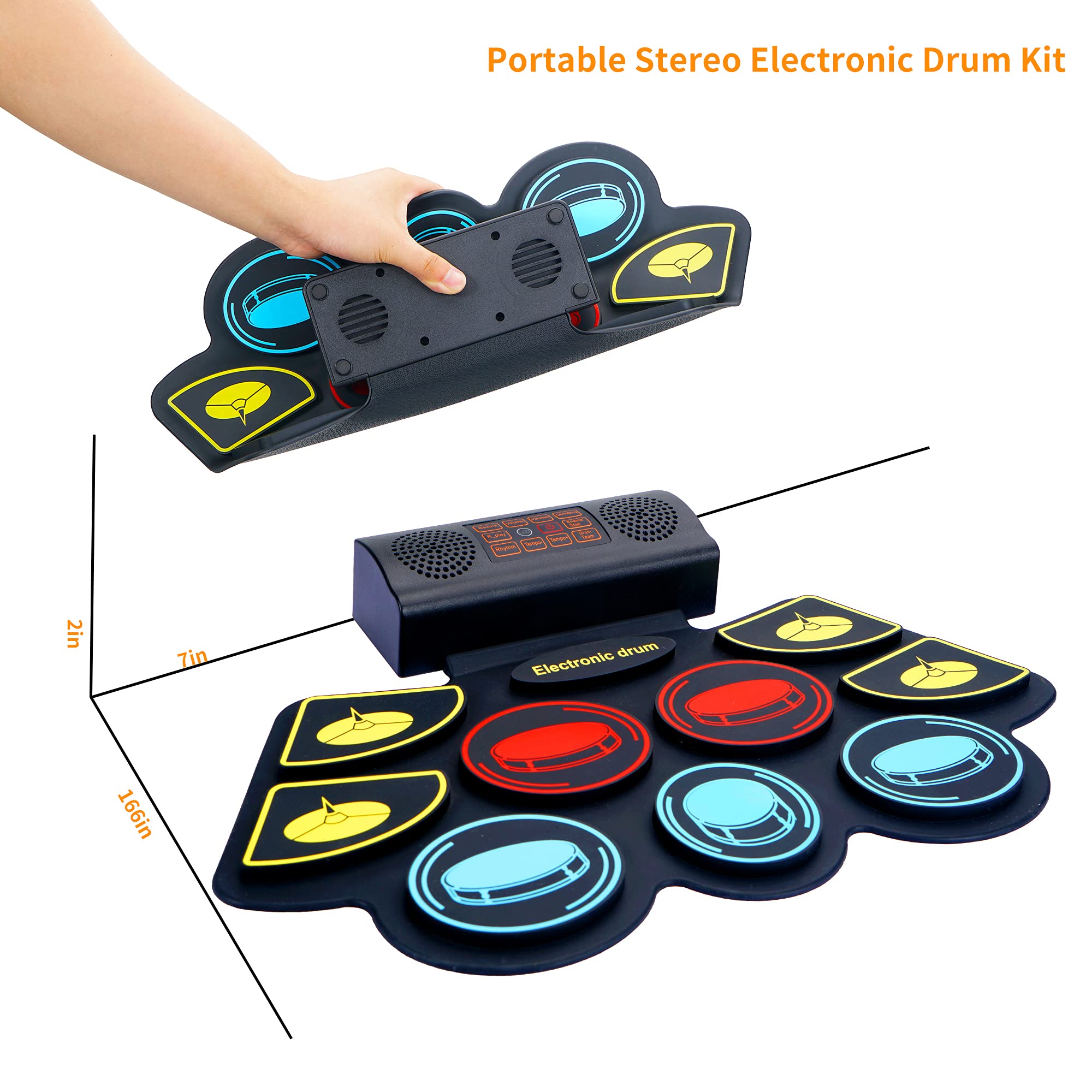(9 Pads) Electronic Drum Set with LED Drumsticks & Stand - 5 Drum Kits, 10 Rhythms, Built-in Speakers | Portable Roll Up Design | Perfect for Kids, Beginners & Home Practice | Great for Birthday Gifts, Music Lessons & Family Entertainment