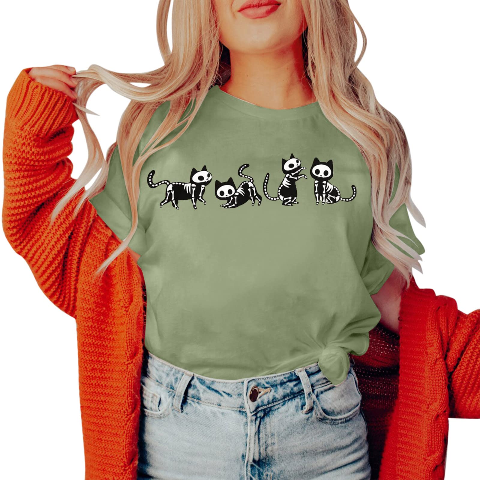 Funny Vintage Halloween Graphic Tee Shirts for Women - Casual Short Sleeve T-Shirt with Spooky Designs - Perfect for Halloween Parties, Costume Events & Fall Vacation Outfits