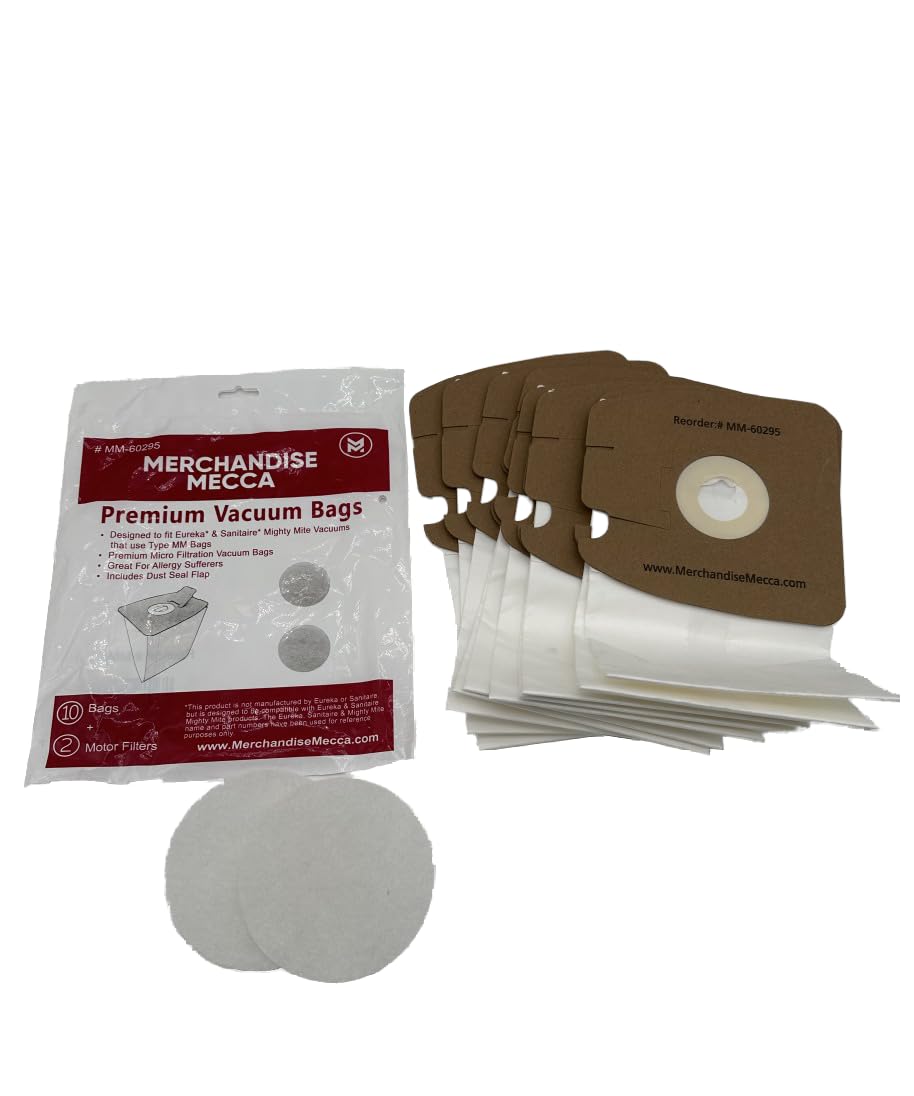 Eureka Mighty Mite 3670 & 3680 Vacuum Replacement Paper Bags - 10 Pack with 2 Motor Filters | Compatible with Eureka Canister Vacuums | Ideal for Home Cleaning, Pet Hair Removal & Allergen Control