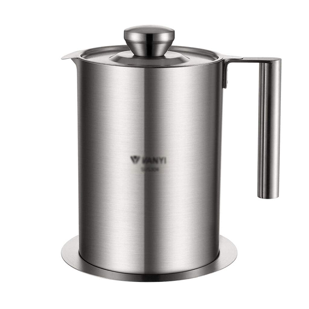 Stainless Steel Oil Can for Kitchen - 1.8L Oil Storage Container with Fine Mesh Strainer & Dustproof Lid - Non-Slip Base - Perfect for Storing Cooking Oil, Frying Grease & Salad Dressing - Ideal for Home Kitchens, Restaurants & Food Trucks