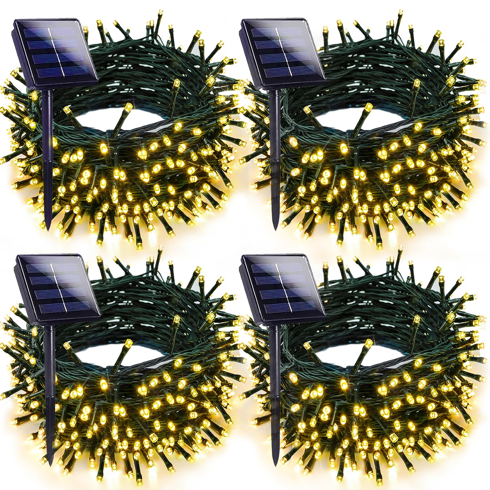 4-Pack 400LED 132FT Solar Christmas Lights Outdoor Waterproof - Warm White Solar Powered LED String Lights with Green Wire & 8 Modes - Perfect for Xmas Tree, Party, Wedding, Garden, Fence Decoration & Holiday Lighting