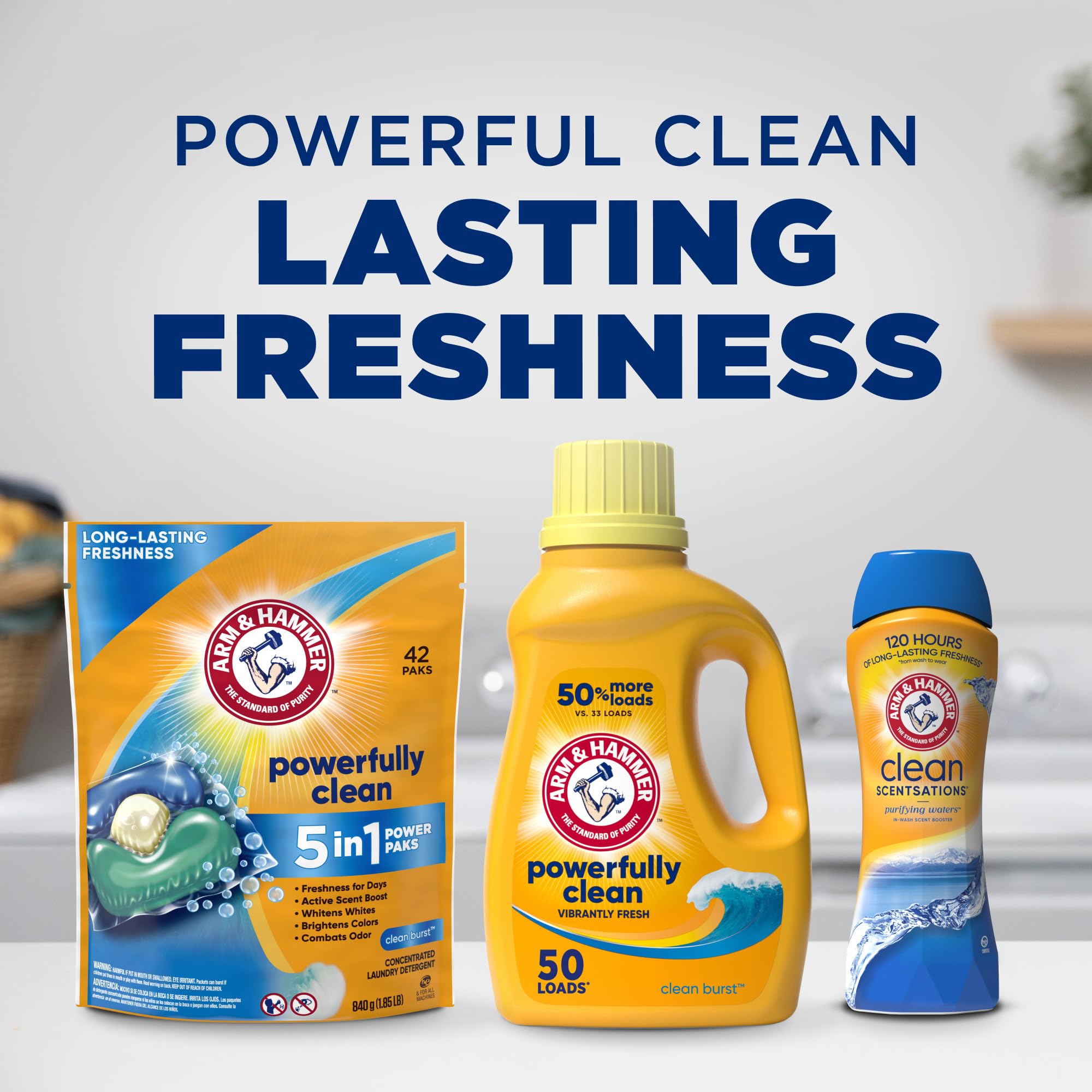 Arm & Hammer In-Wash Scent Booster, Purifying Waters - 24 oz (Pack of 4) | Long-Lasting Freshness for Laundry | Perfect for Gym Clothes, Bedding & Towels