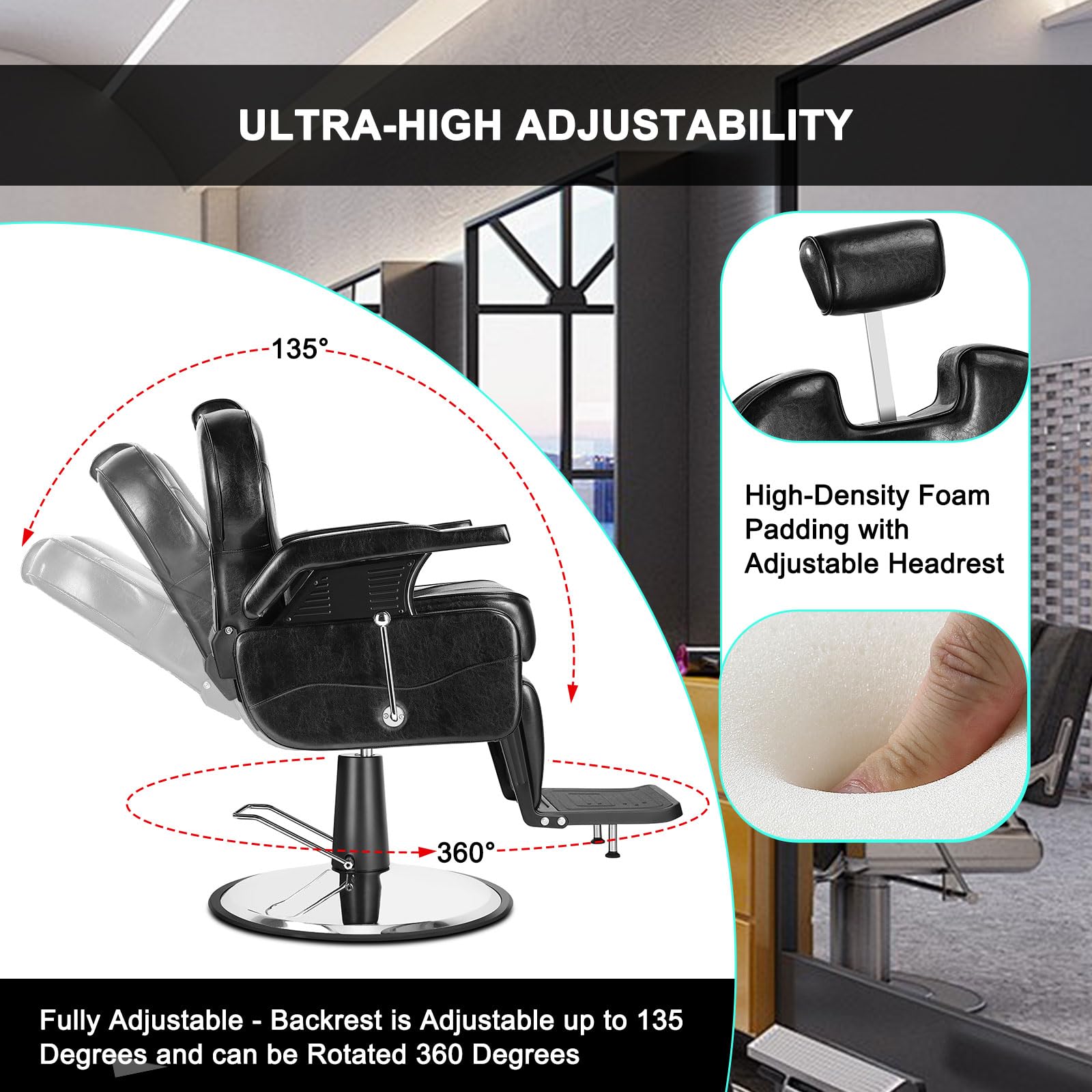 **Heavy Duty 360° Rotating Hydraulic Barber Chair - Professional Reclining Salon Styling Chair for Hairdressers & Barbershop Equipment (Ideal for Haircuts, Shaving & Beauty Treatments)**