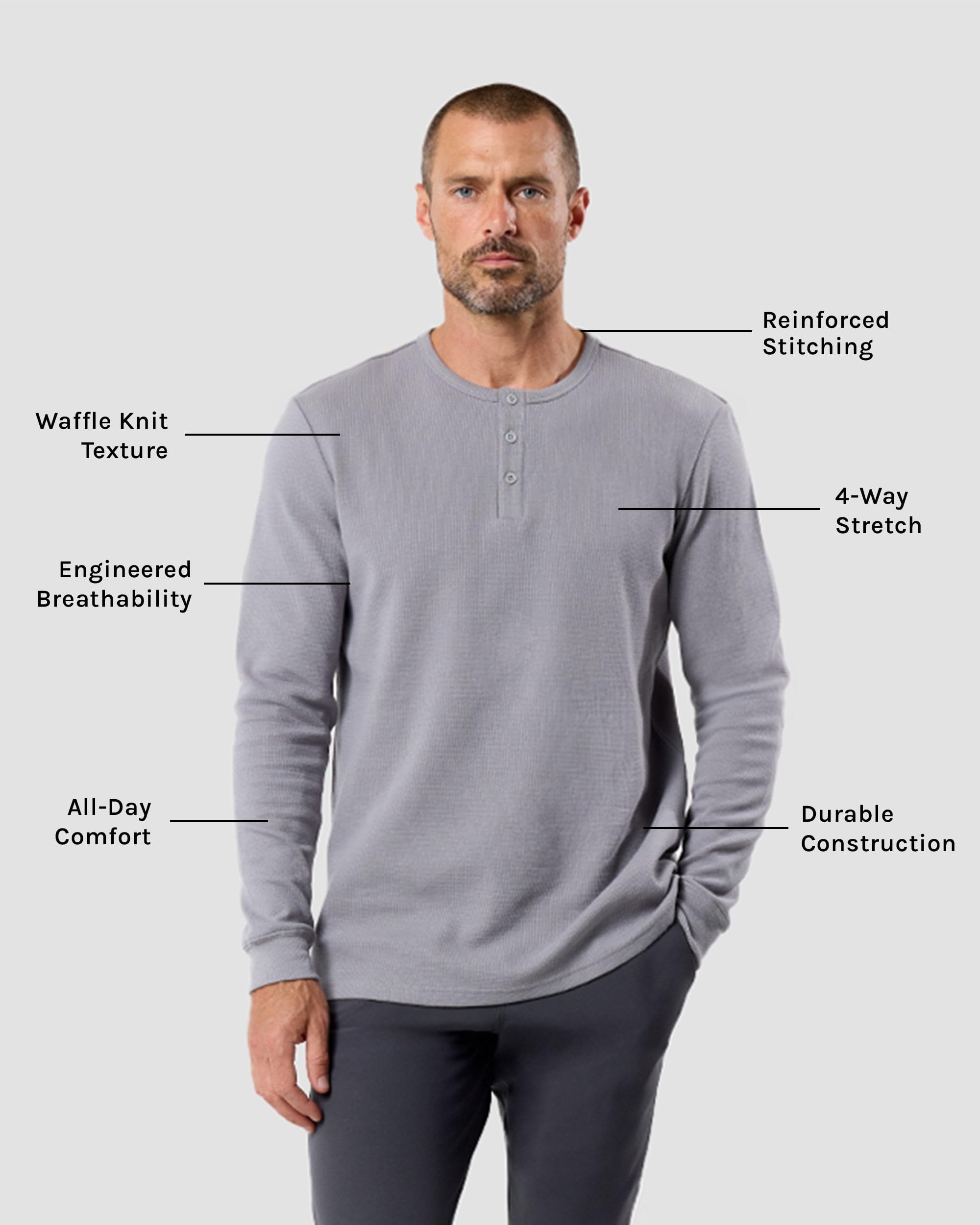 INTO THE AM Men's Long Sleeve Waffle Henley Shirt - Soft Thermal Cotton Fall & Winter Shirts for Men (Sizes S-4XL) | Perfect for Casual Wear, Outdoor Activities & Layering in Cold Weather