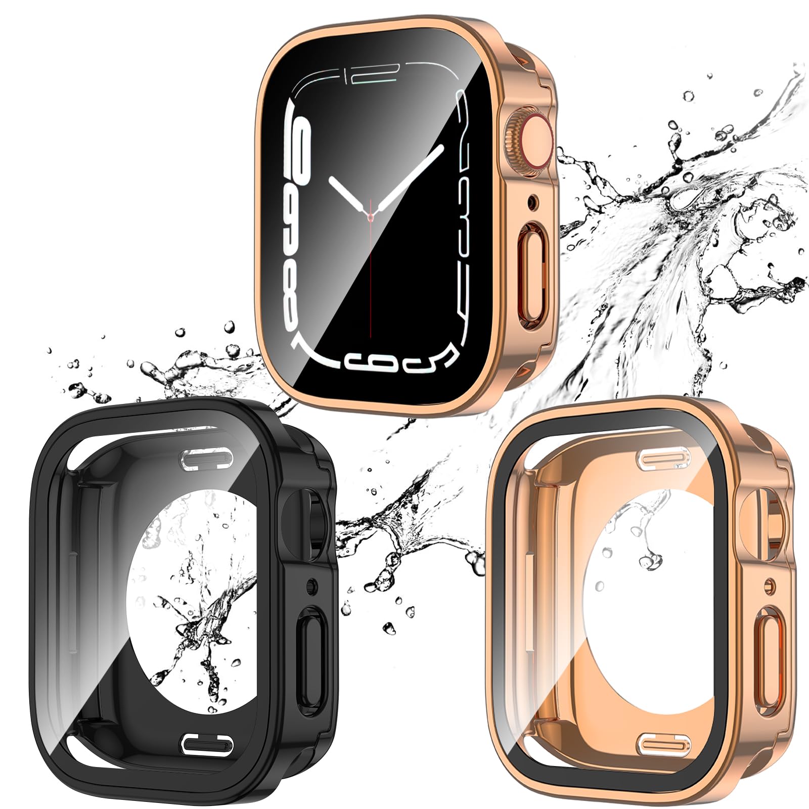2 Pack 2 in 1 Waterproof Case for Apple Watch Series SE/SE2/6/5/4 40mm - Shockproof Protective Cover with Tempered Glass Screen Protector & PC Bumper - Compatible with iWatch (Black/Rose Gold) for Swimming, Running & Outdoor Activities