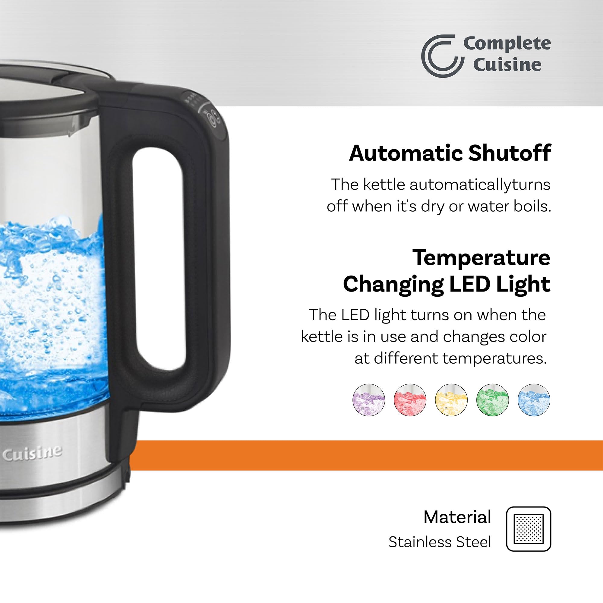 CC-EK-2000-TC 1.7L Electric Kettle with Temperature Control & Stainless Steel Heating Element - Perfect for Home, Office & Tea Lovers