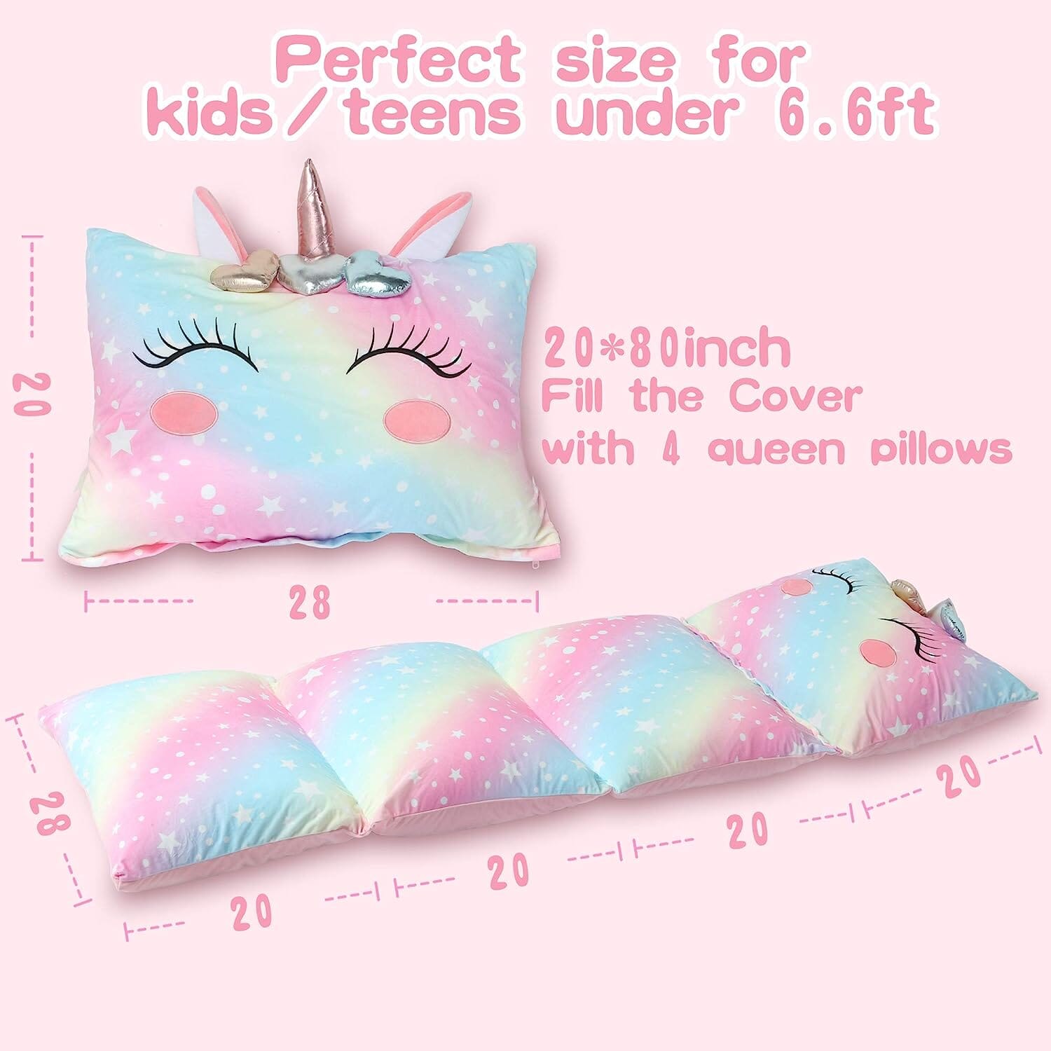 Unicorn Kids Floor Pillow - Soft Bed Seat Cover for Girls, Queen Size - Perfect for Playroom, Bedroom, and Cozy Reading Nook