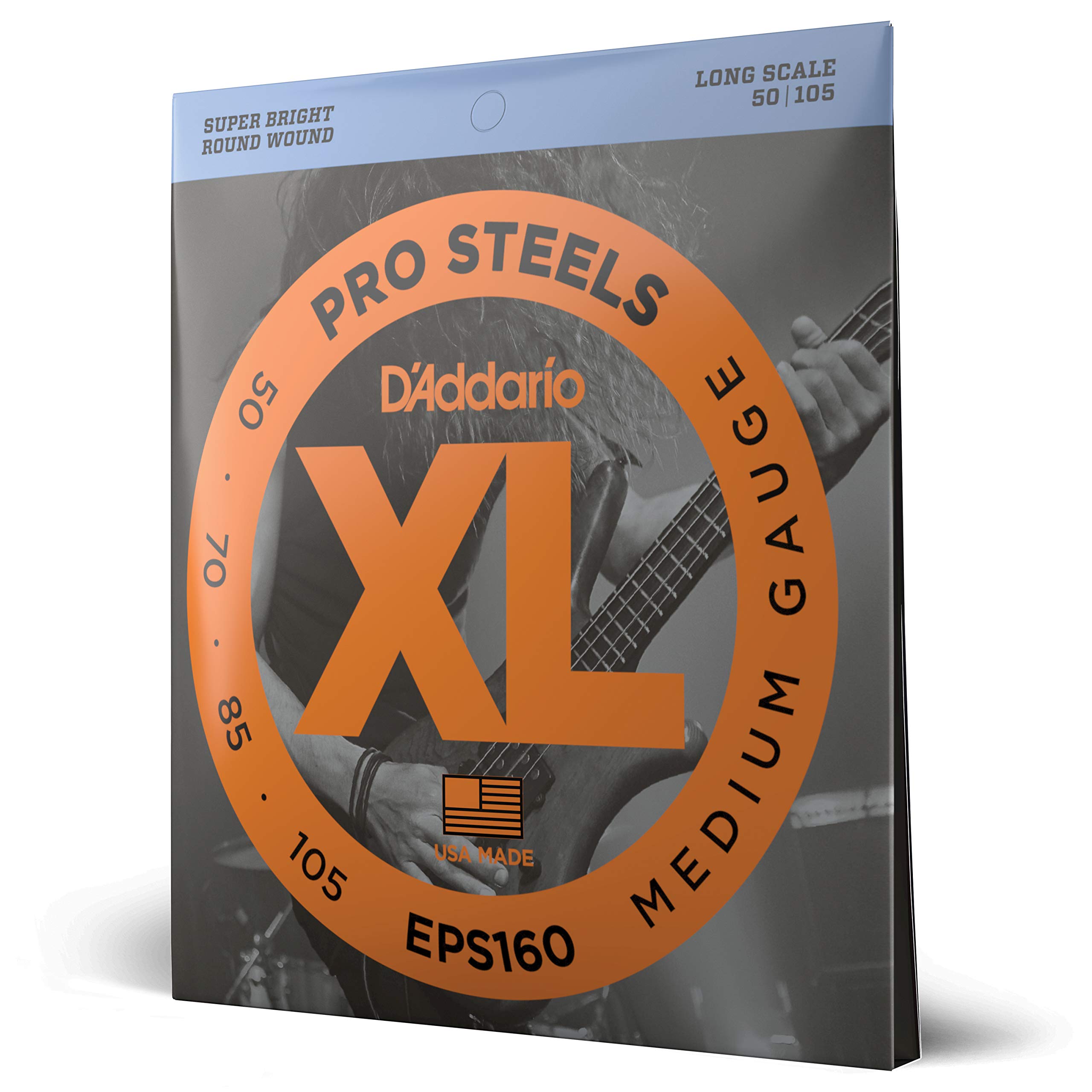 D'Addario XL Pro Steels EPS160 Bass Guitar Strings - Long Scale, Medium Gauge 50-105, 4-String Set (Pack of 1) - Perfect for Rock, Jazz & Studio Recording