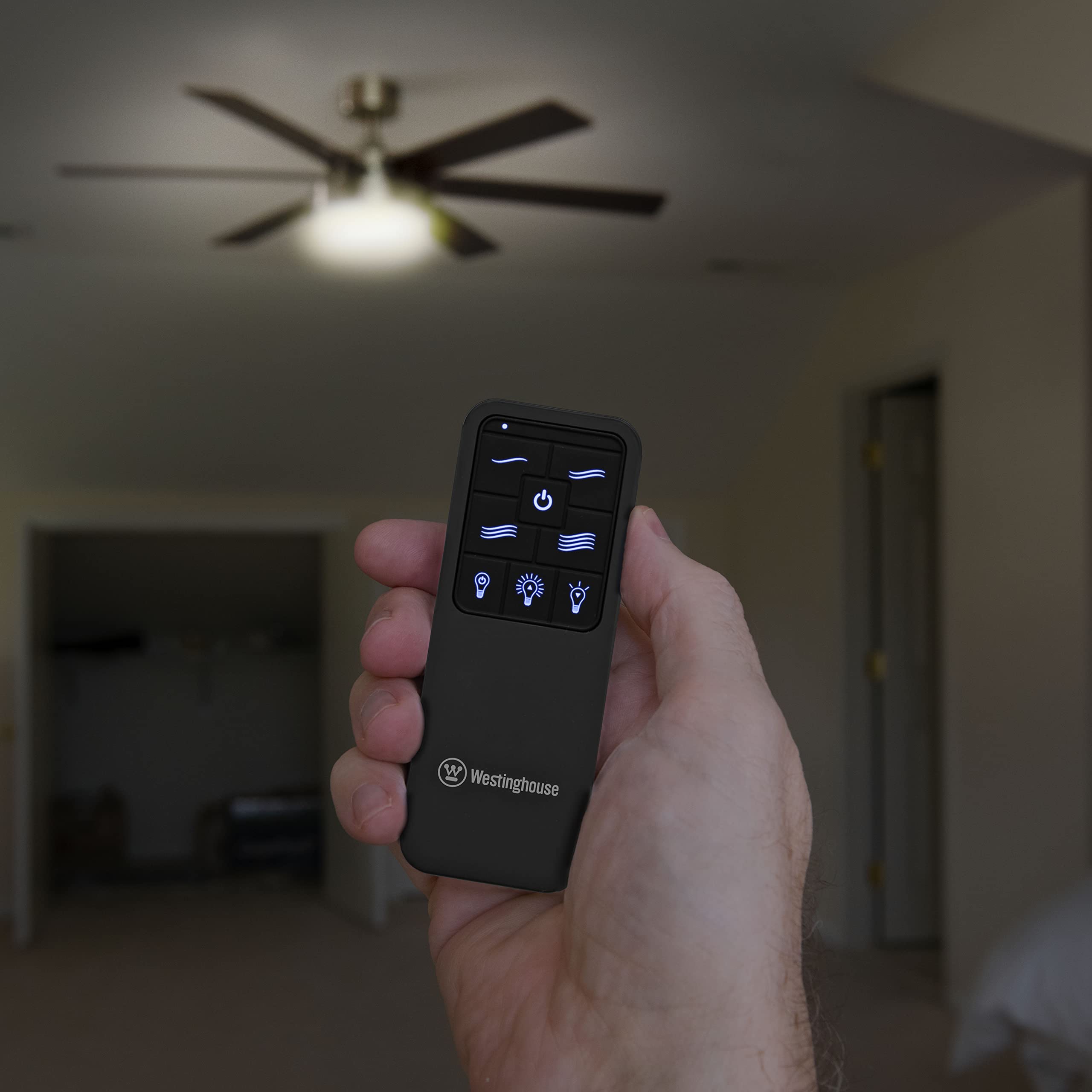Westinghouse 7224200 Comet Indoor Ceiling Fan with Light Kit, Matte Black 7787900 - 4-Speed Remote Control with Backlit Buttons - Perfect for Bedroom, Living Room & Home Office