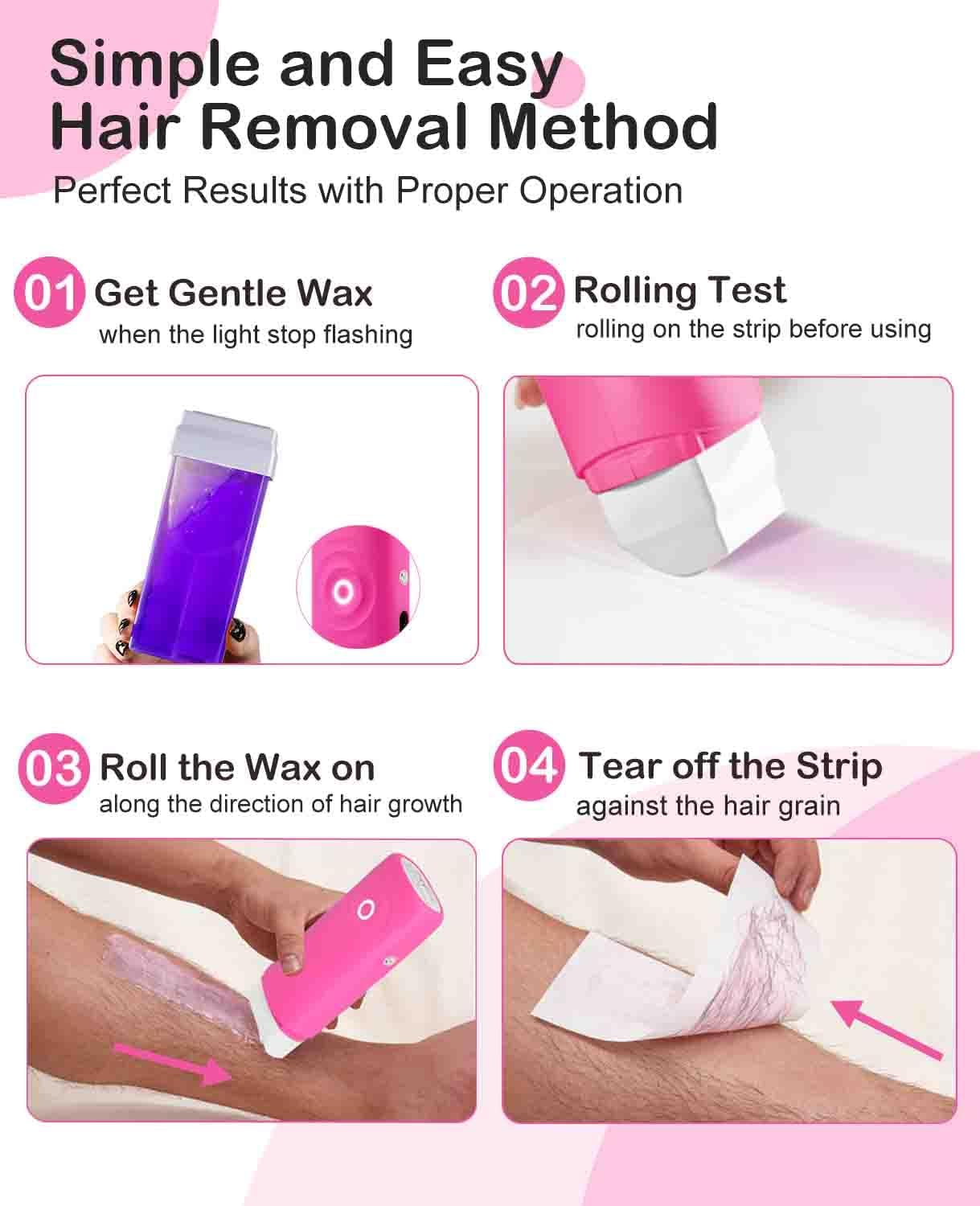 Smart Roll-On Wax Kit for Hair Removal - Home Waxing Kit for Women & Men, Beginner-Friendly & Easy to Use - Perfect for Legs, Arms, Bikini & Facial Hair at Home