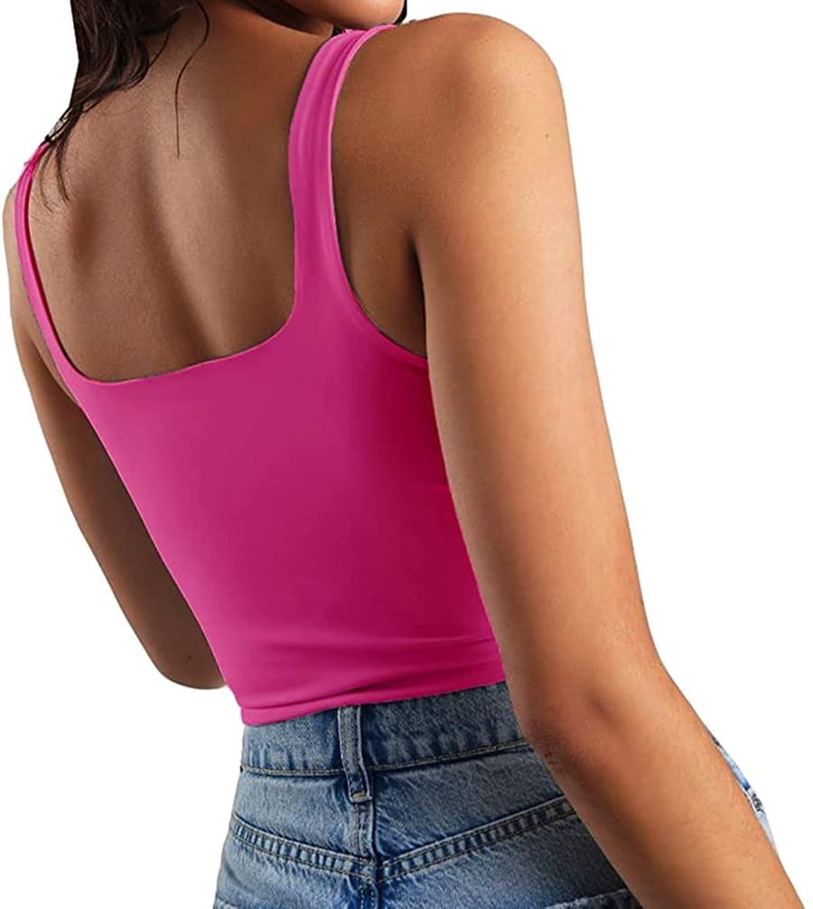 GEMBERA Women's Sexy Sleeveless Strappy Square Neck Crop Tank Top - Fitted Gym Workout Top, Stretchy Cropped Shirt for Yoga, Running & Summer Outfits