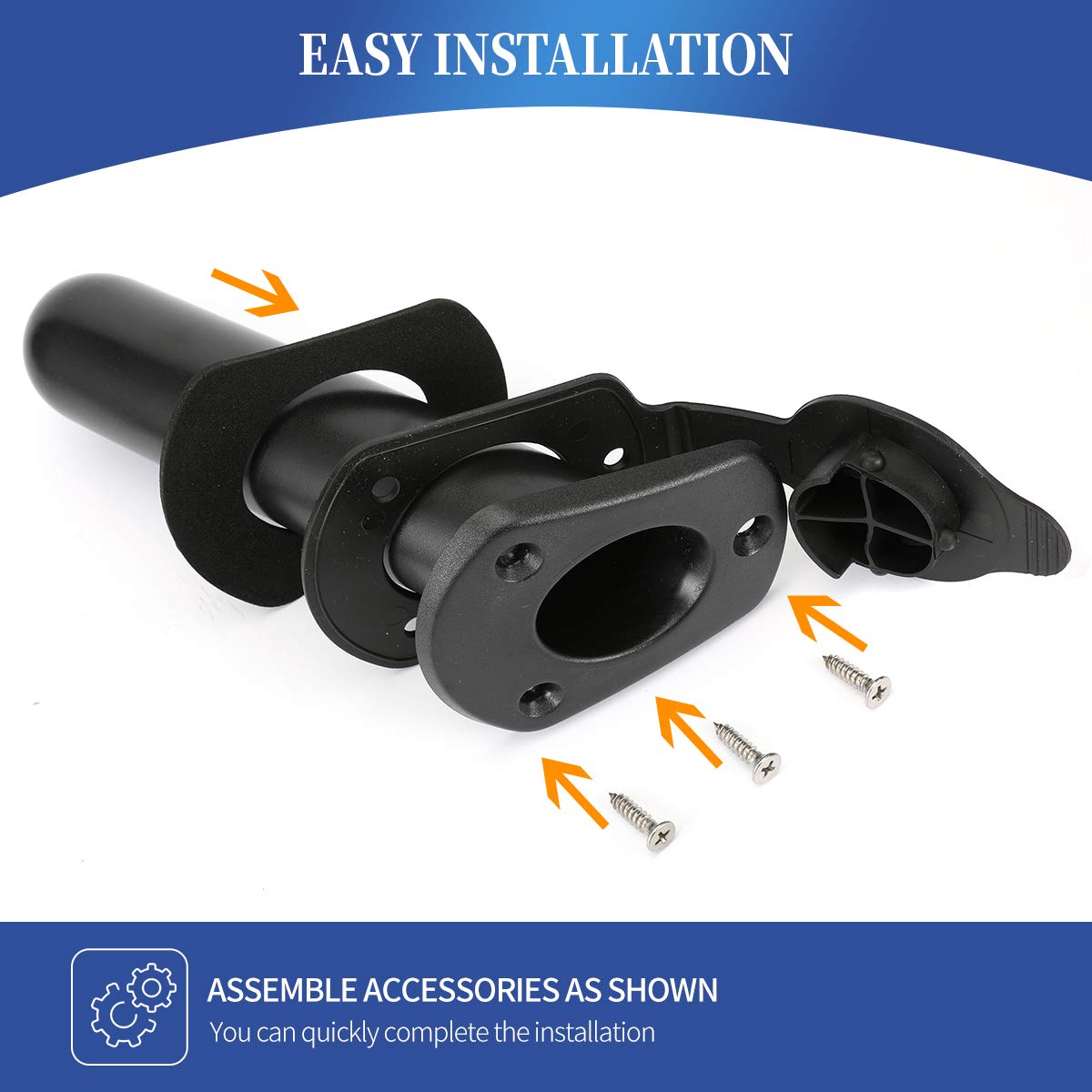 2 PCS 6'' Black Deck Plate Kit with Storage Bag & 2 Kayak Rod Holders - Waterproof Marine Hatch for Fishing Boats, Kayaks, Yachts | Perfect for Rod Storage, Gear Access & Deck Organization