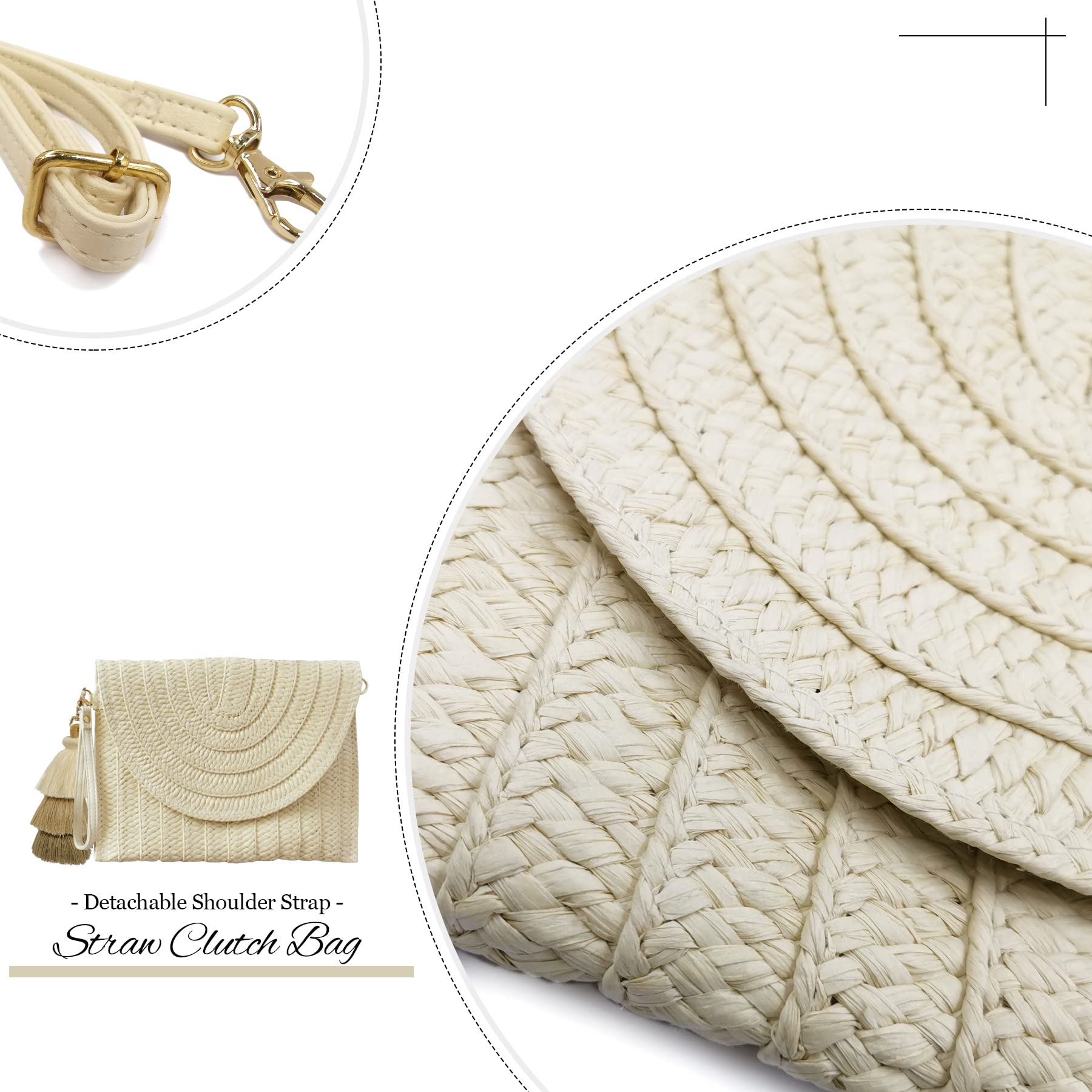 Aovtero Women's Straw Clutch Purse - Crossbody Bag for Summer, Beach, and Travel - Boho Shoulder Bag with Envelope Wallet Design - Perfect for Vacations, Weddings, and Outdoor Events