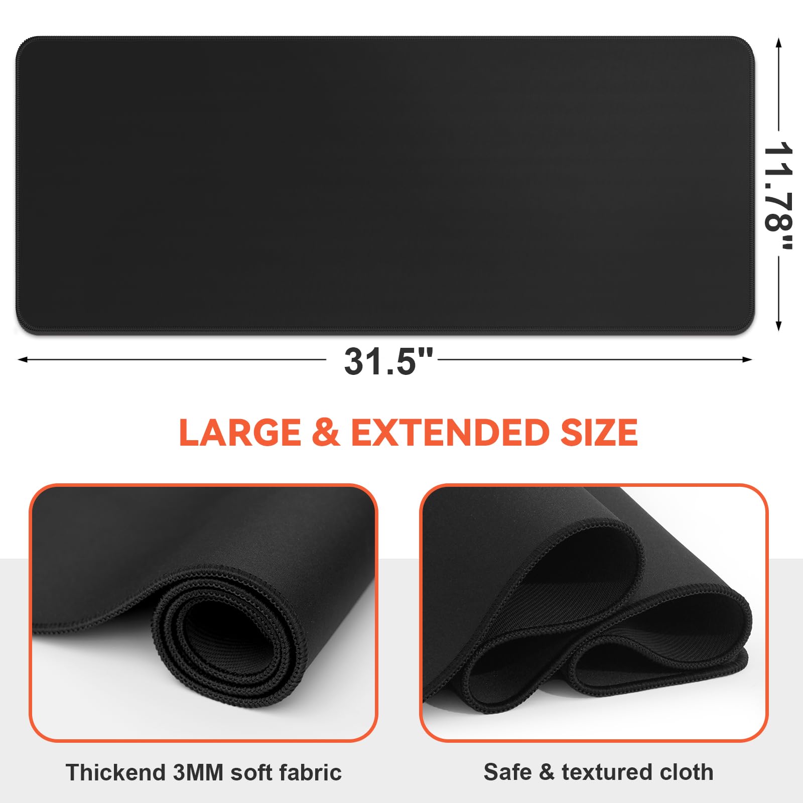 Large Black Gaming Mouse Pad 31.5