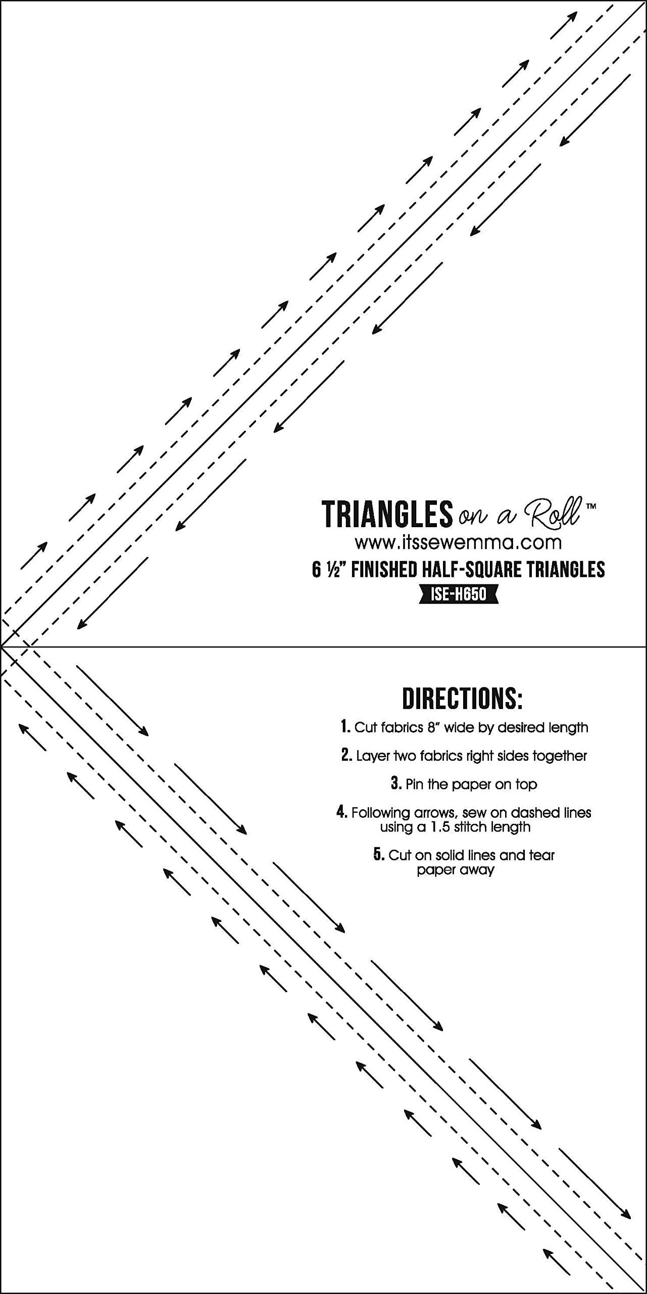 It's Sew Emma TRIANGLES ON A ROLL 1/2 Square Quilting Ruler - 50 Feet, 6.5 Inch Finished Size - Perfect for Quilting, Sewing, and DIY Craft Projects