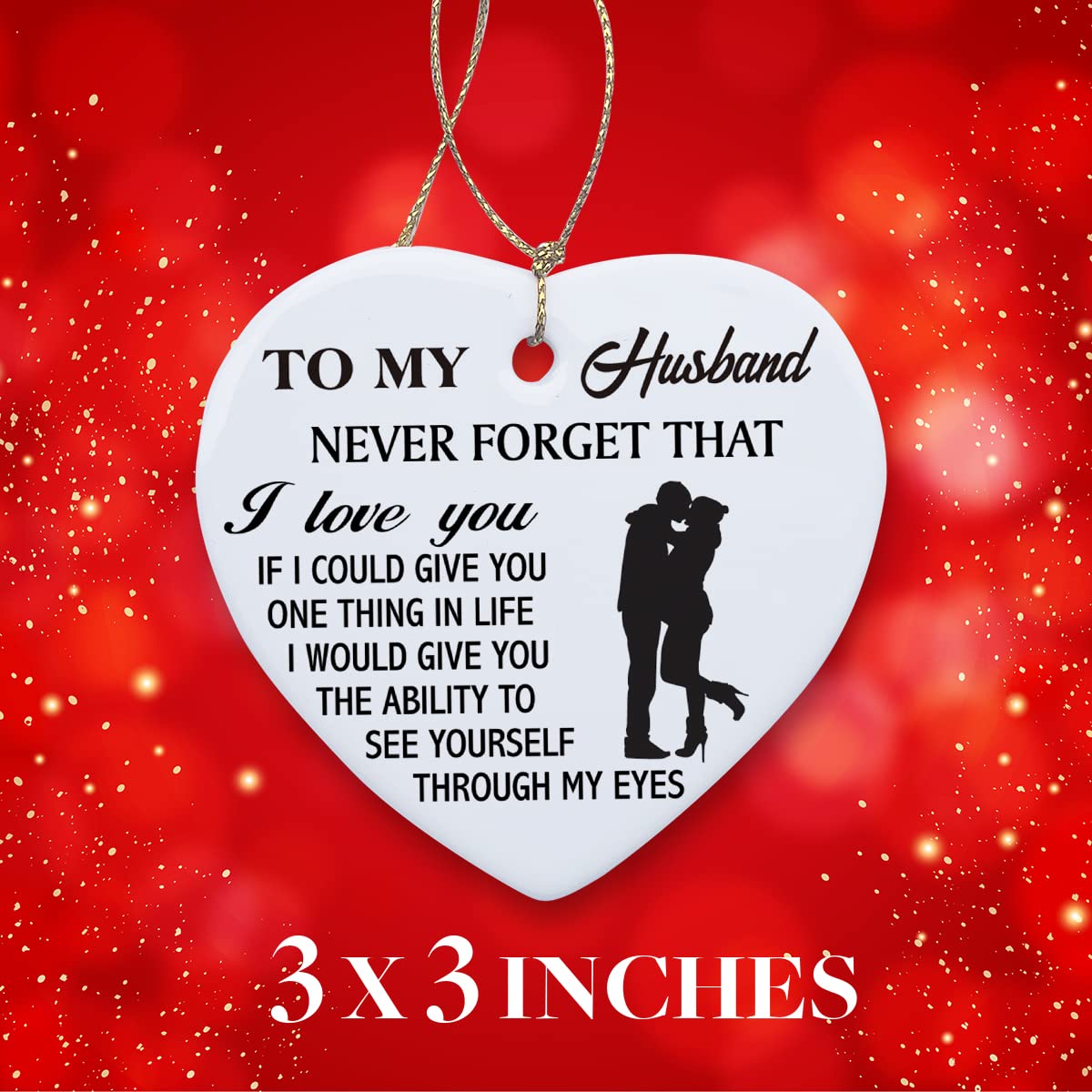 Personalized 'To My Husband' Ceramic Heart Ornament - 3 Inch Keepsake Gift for Anniversary, Valentine's Day & Christmas - Romantic Home Decor for Bedroom, Office or Christmas Tree