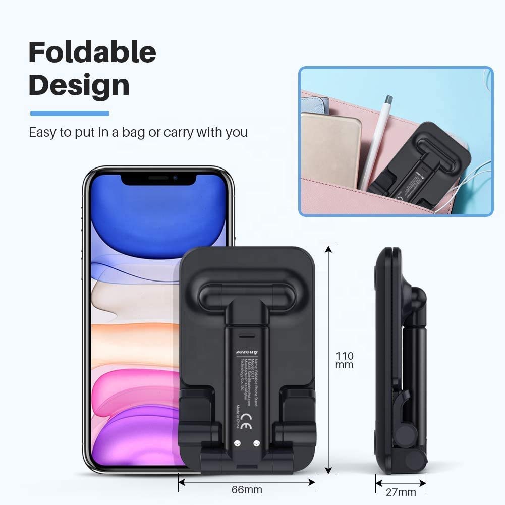 Adjustable Cell Phone Stand for Desk - 360° Rotating Phone Holder with Angle & Height Adjustment, Universal Case-Friendly Design (Black, 4 oz) - Perfect for Office Work, Video Calls, Gaming & Hands-Free Viewing