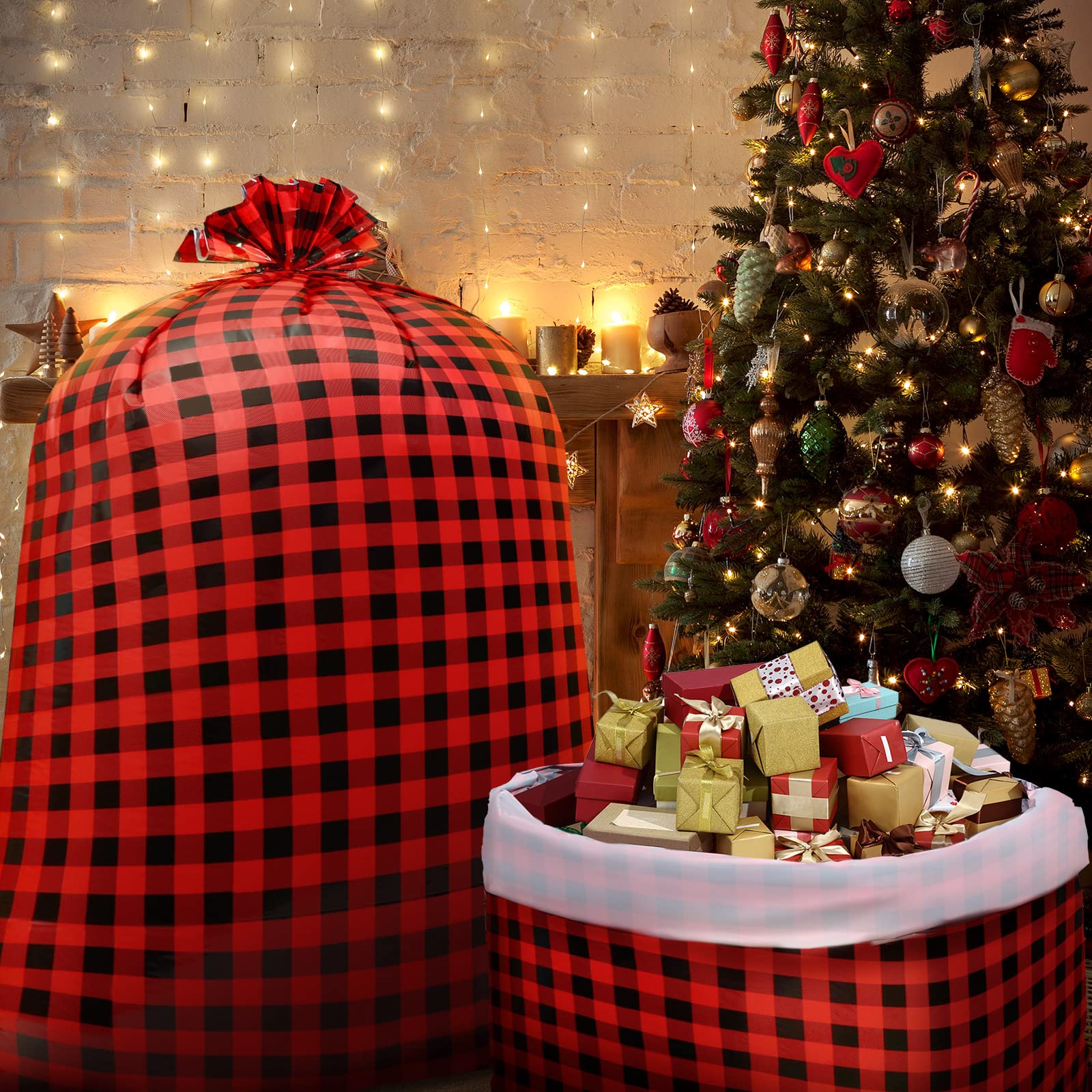 Teling 2 Pack 80 x 60 Inch Extra Large Christmas Bike Gift Bags - Heavy Duty Plastic Bicycle Present Bags for Xmas Gifts (Red & Black) - Perfect for Wrapping Oversized Bicycles, Motorcycles & Holiday Presents