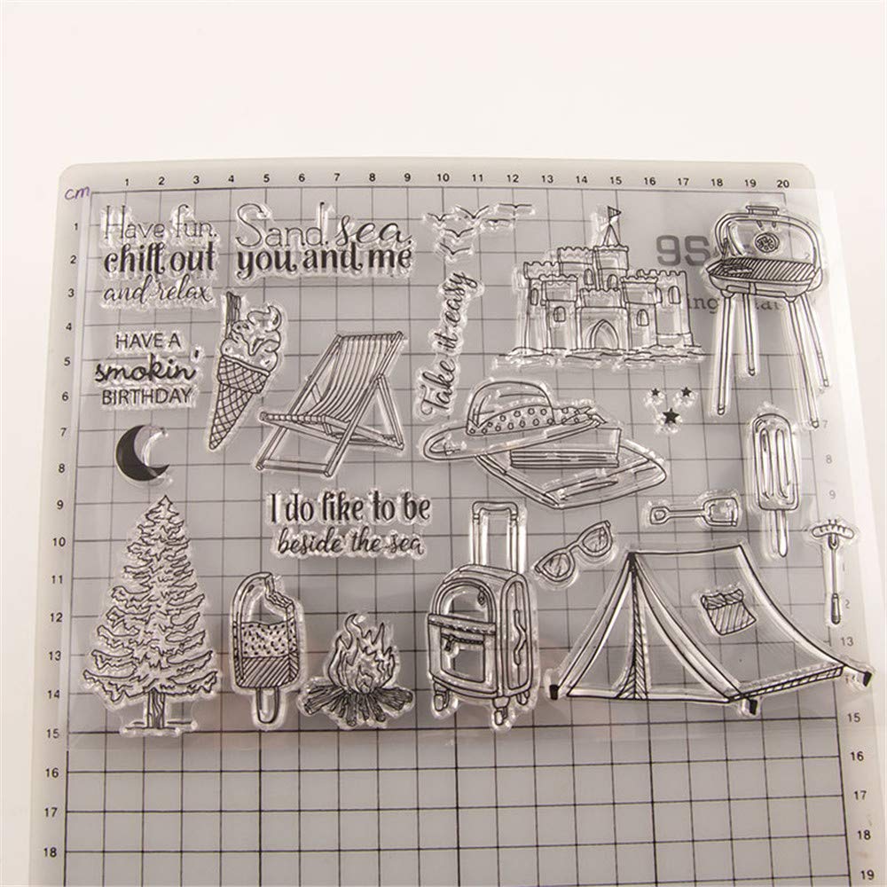 Arrietty Tent Beach Holiday Clear Stamps Set for Card Making, Scrapbooking & Journaling - Relaxing Vacation Ice Cream Rubber Stamps for DIY Albums, Planners & Craft Projects - Perfect for Summer Cards, Travel Journals & Gift Decorations