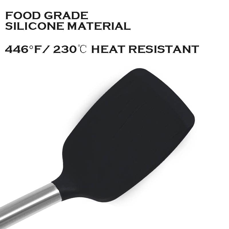 20Pcs Silicone Cooking Utensil Set with Holder - Heat Resistant to 446°F, Stainless Steel Handle Kitchen Tools for Nonstick Cookware - Includes Spatula, Spoon & Whisk - Perfect for Baking, Frying & Everyday Cooking (Black)
