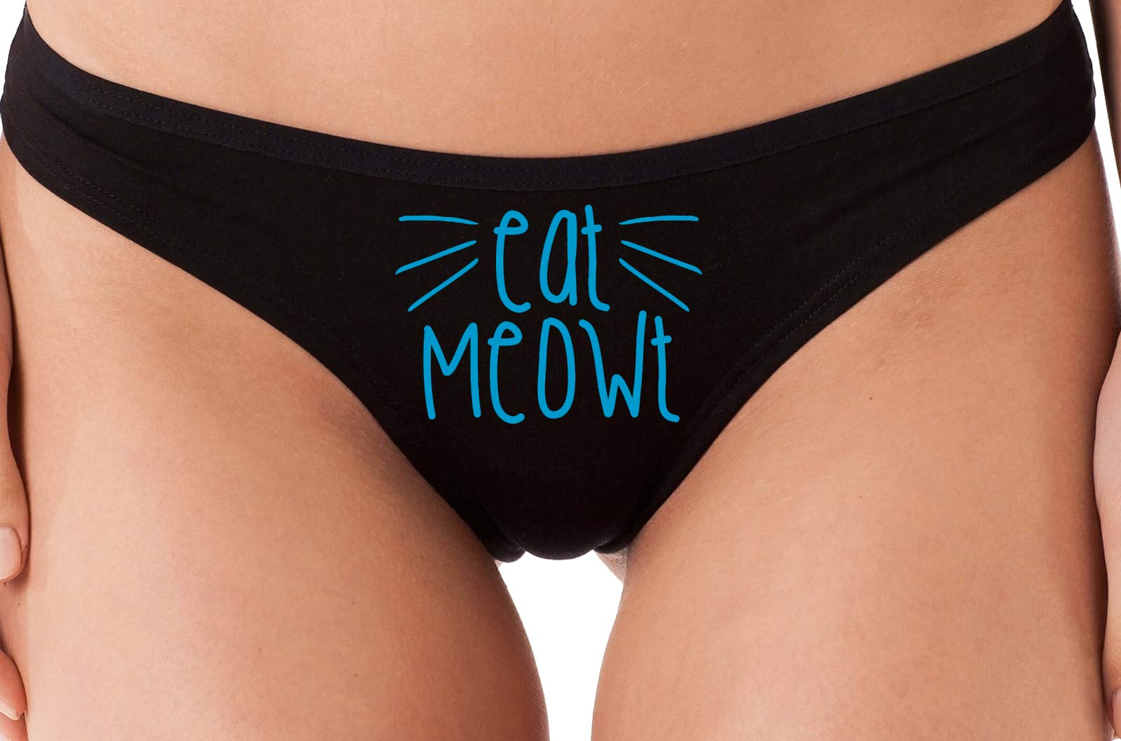 Knaughty Knickers 'Eat Meowt' Pussy Cat Whiskers Kitten Lingerie - Sexy Pet Play Thong for Roleplay & Adult Fun