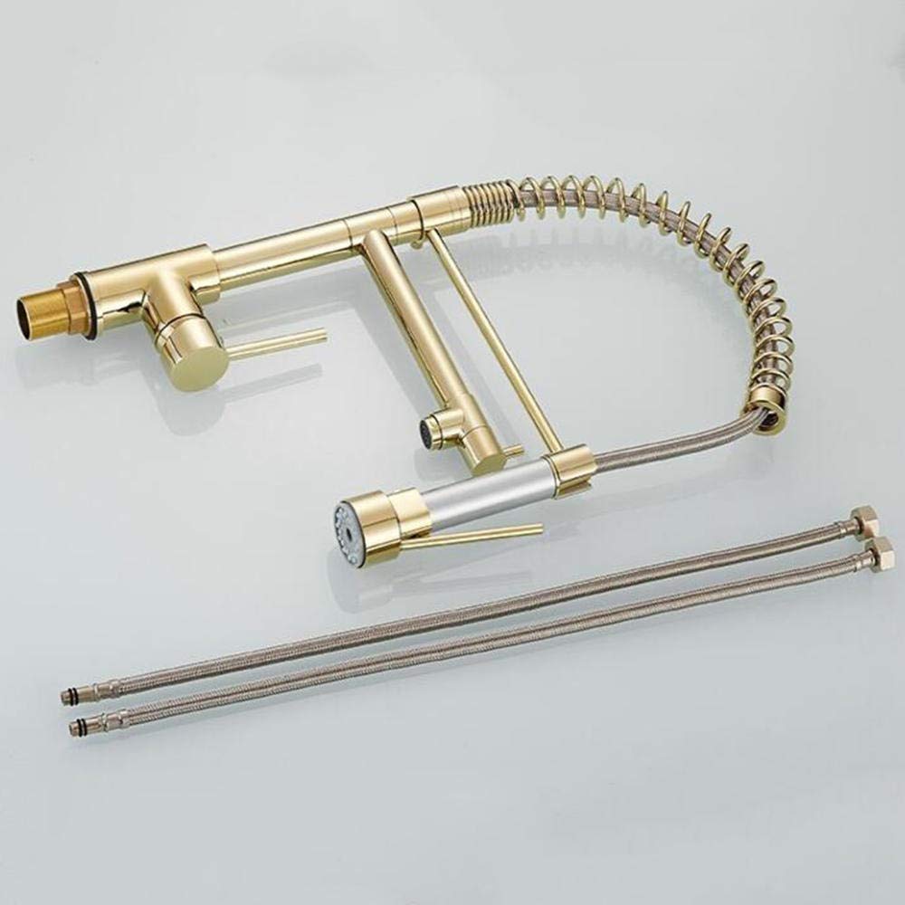 Premium Gold Kitchen Faucet with Hot & Cold Water - Rotating Double Outlet Brass Sink Tap, Single Hole Easy Installation - Perfect for Modern Kitchens, Restaurants & RV Use