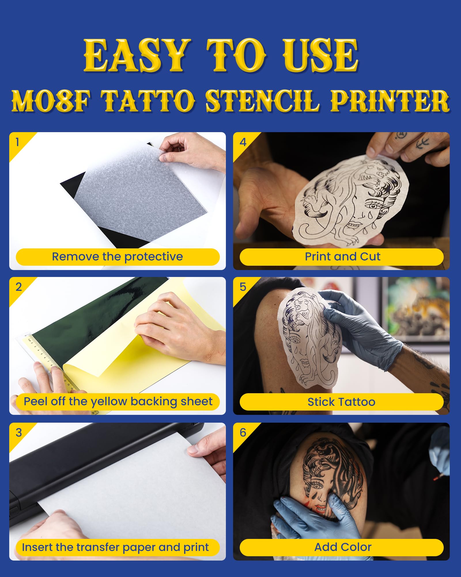 Itari M08F Wireless Tattoo Stencil Printer - Bluetooth Thermal Transfer Machine for Tattoo Artists with 10pcs Transfer Paper, Smartphone & PC Compatible - Perfect for Tattoo Shops, Home Studios & Professional Tattooing (Black)