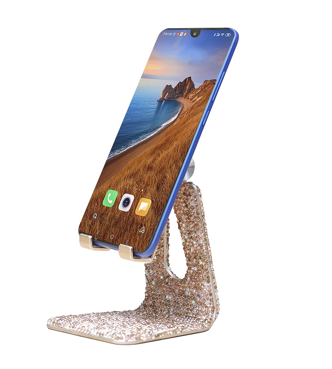 Bling Crystal Adjustable Phone Stand - Gold Rhinestone & Light Peach AB Crystal Phone Holder for Desk, Tabletop, Office, Home Decor - Perfect for Watching Videos, Video Calls & Hands-Free Use