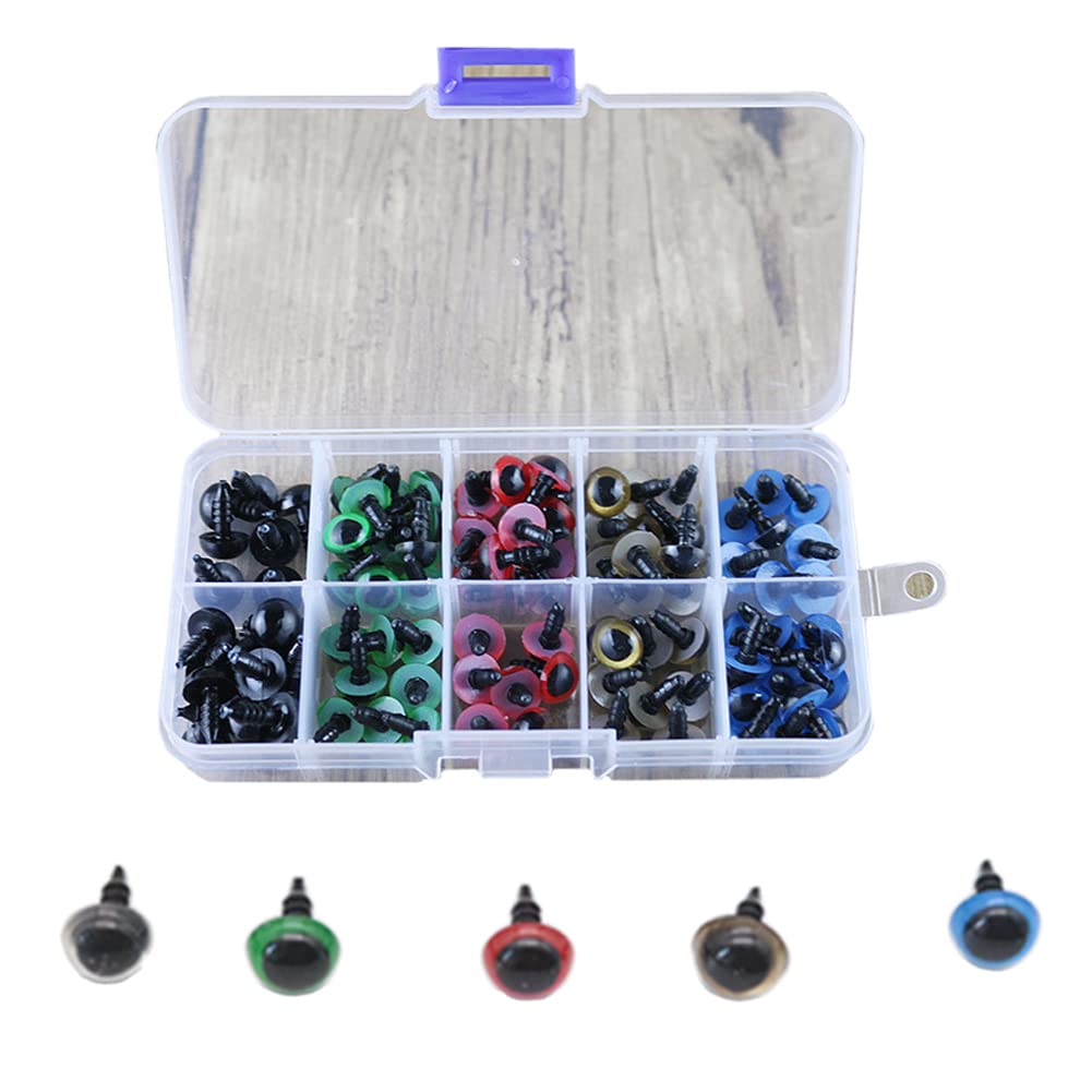 100 Pieces 10mm Plastic Safety Eyes with Washers - Animal Eyes for Sewing, Crafting, Crochet & DIY Projects - Perfect for Amigurumi, Plush Toys, Doll Making and Handmade Crafts
