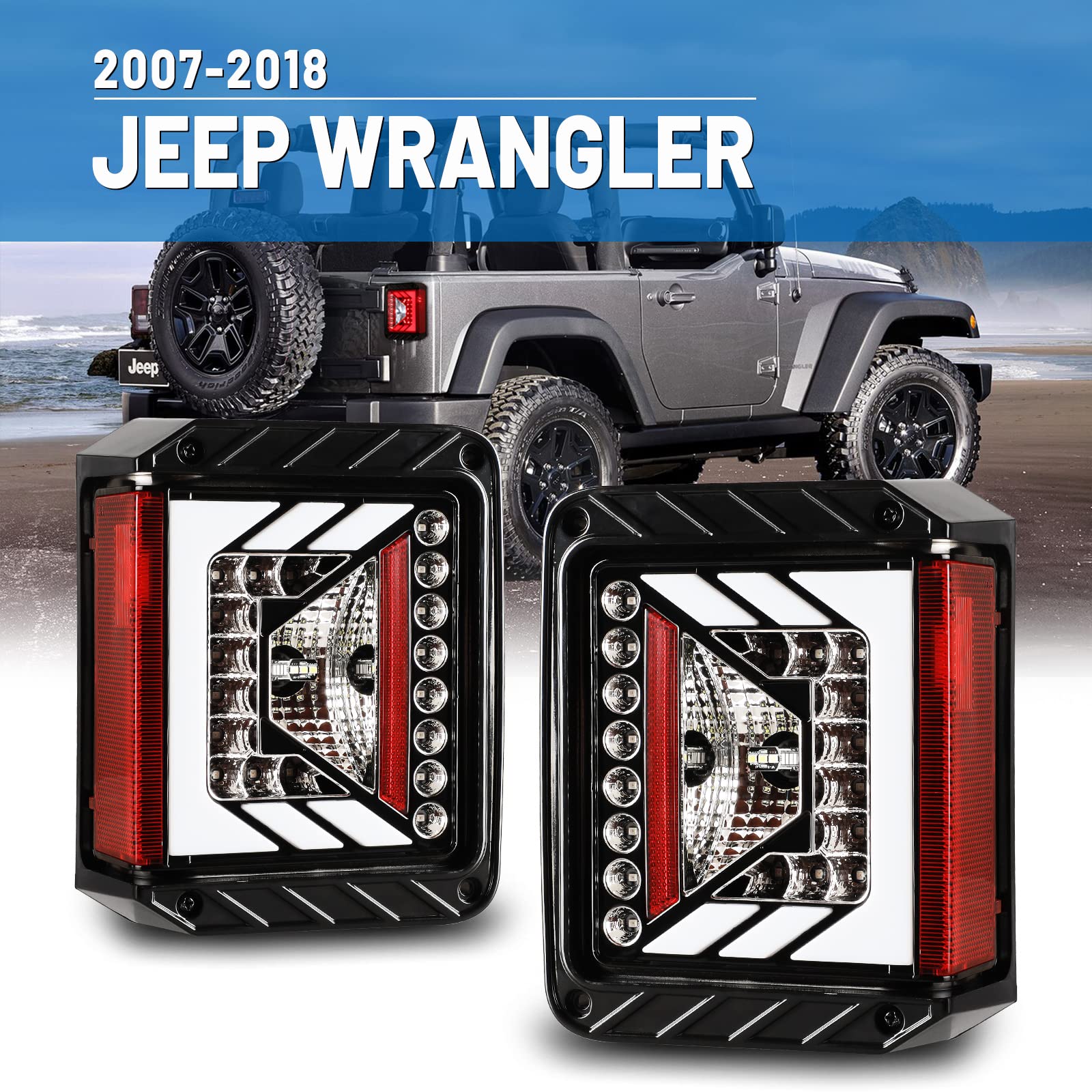 **AUTOWIKI LED Tail Lights for Jeep Wrangler JK & JKU (2007-2018) - Black Housing Clear Lens Replacement Rear Lamps - Left & Right Side - Off-Road & Night Driving Upgrade**