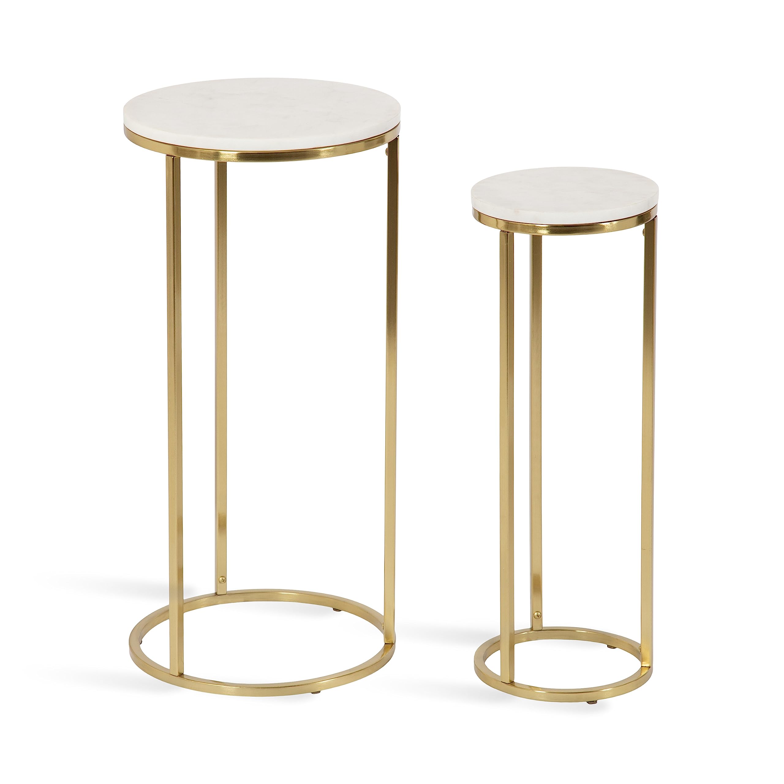 Kate & Laurel Udorie Modern Nesting Table Set - 2-Piece White & Gold Side Tables with Marble Tops (12x25 Inches) | Space-Saving Accent Tables for Living Room, Bedroom & Small Apartments