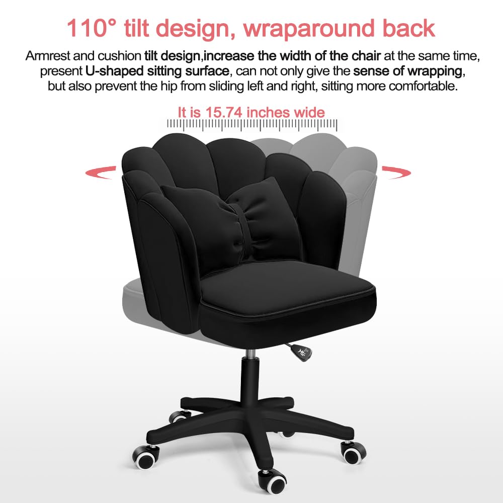 Elegant Velvet Butterfly Desk Chair with Bow Cushion - Pink Petal Home Office Chair for Women, Makeup Vanity Chair, Computer Task Chair | Perfect for Bedroom, Study Room & Home Office Workspace